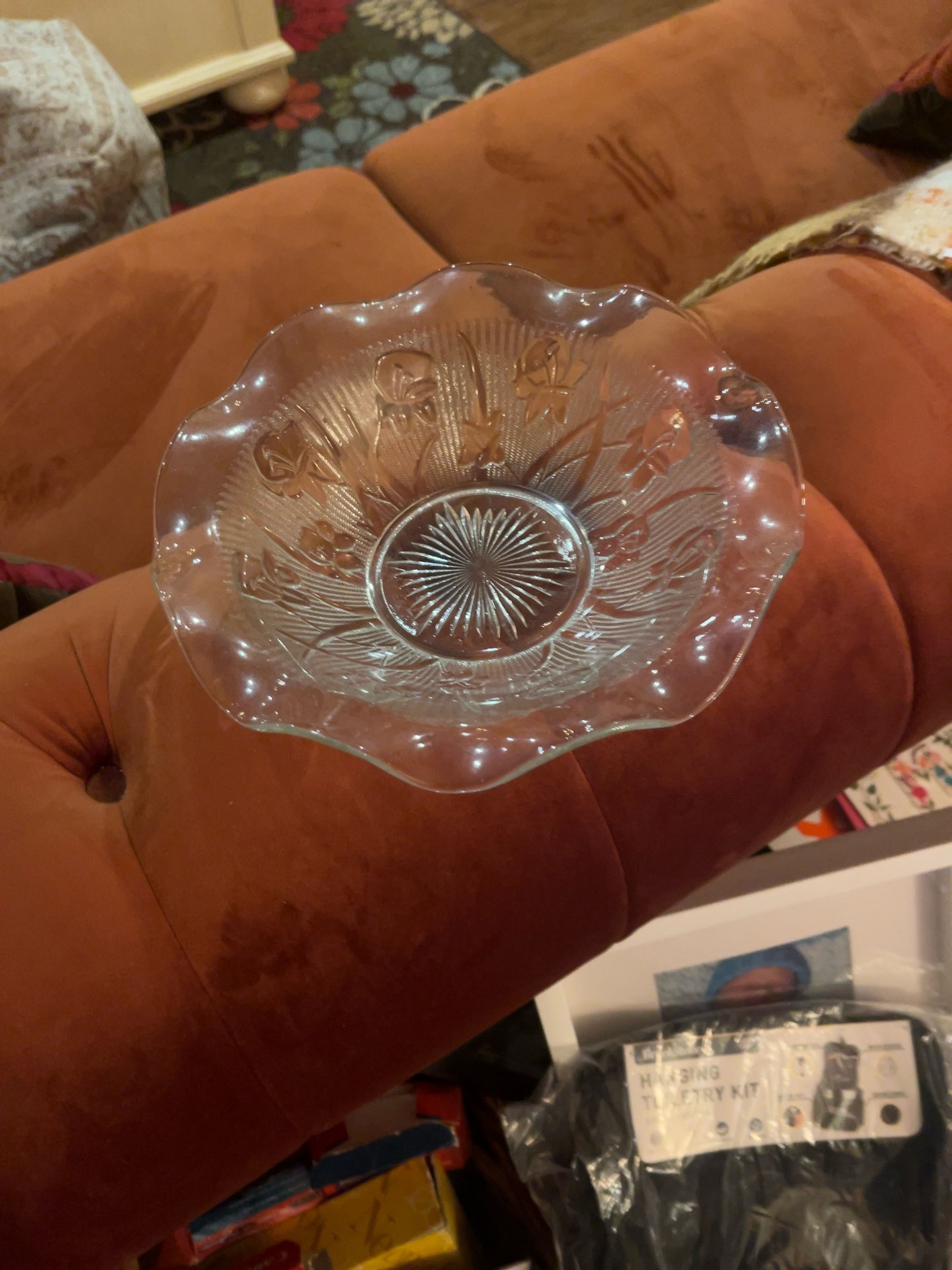 Jeanette Iris & Herringbone Glass Bowl