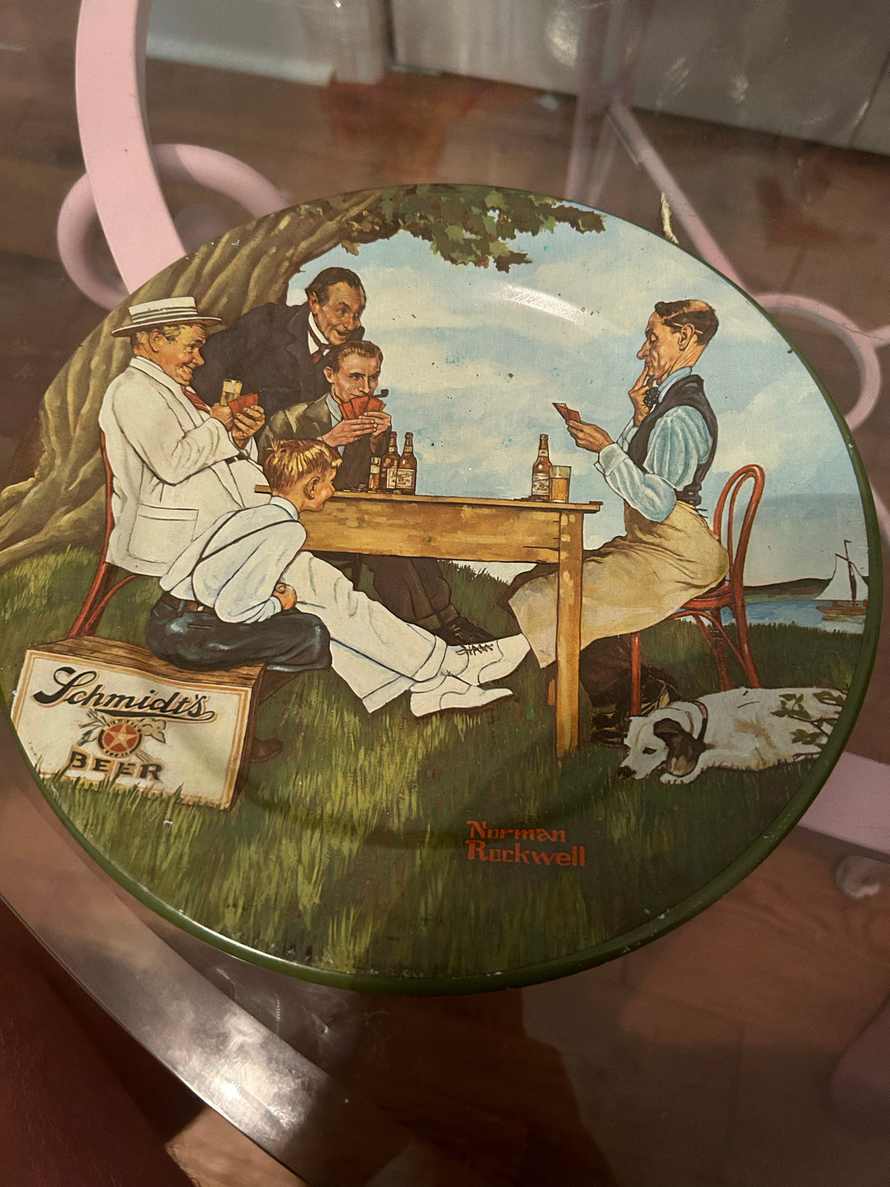 Schmidt's Beer Tin with Norman Rockwell Artwork