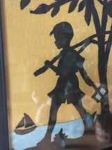 Vintage Hand-Cut Felt Silhouette Boy Fishing - Image 3