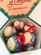 Vintage Twelve Days of Christmas Ornament Set 12pc + Box Paper Mache Balls - Image 6