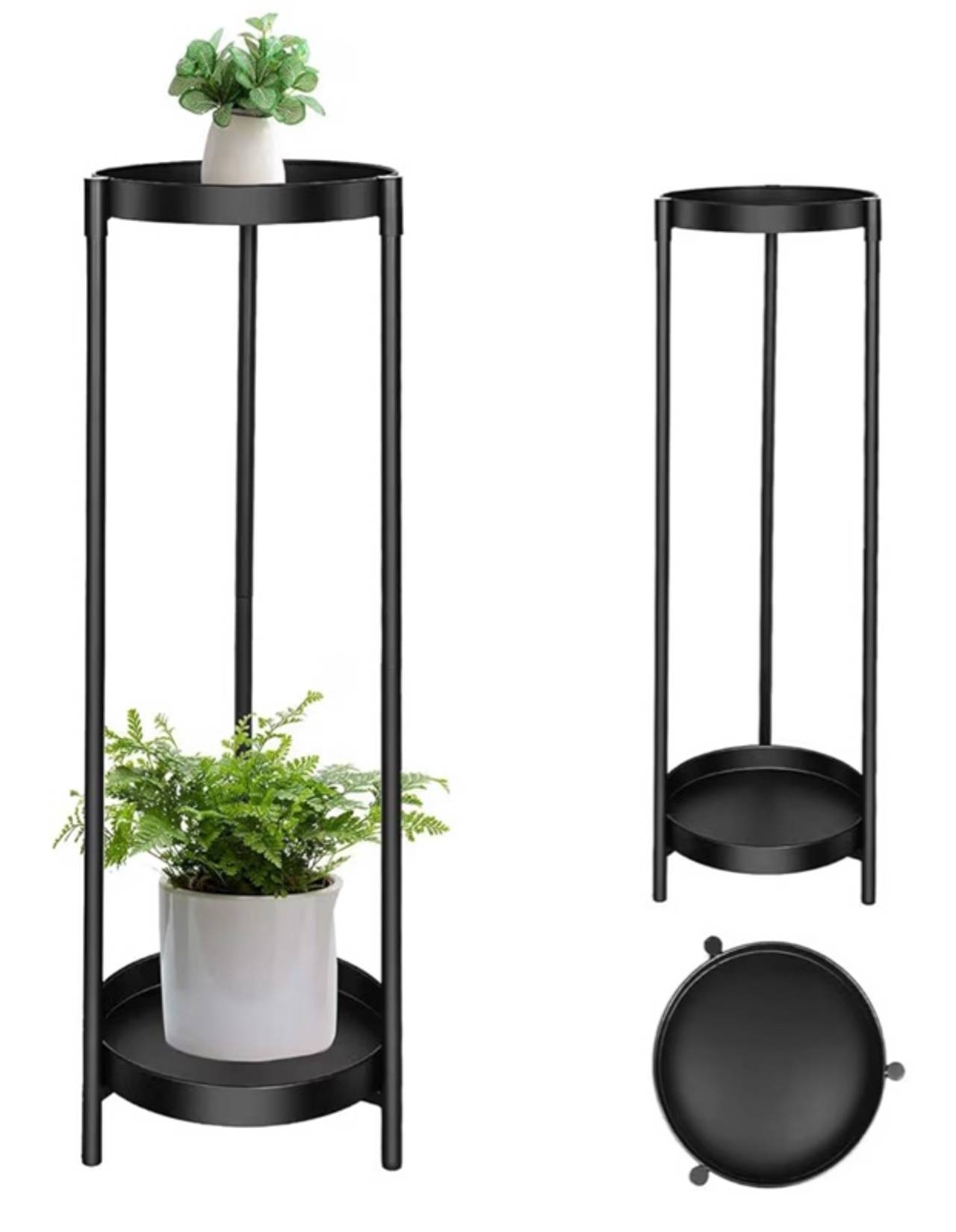 Plant Stand Indoor Outdoor, 2 Tier 24" Tall Black Flower Pot Plant Stands, Heavy