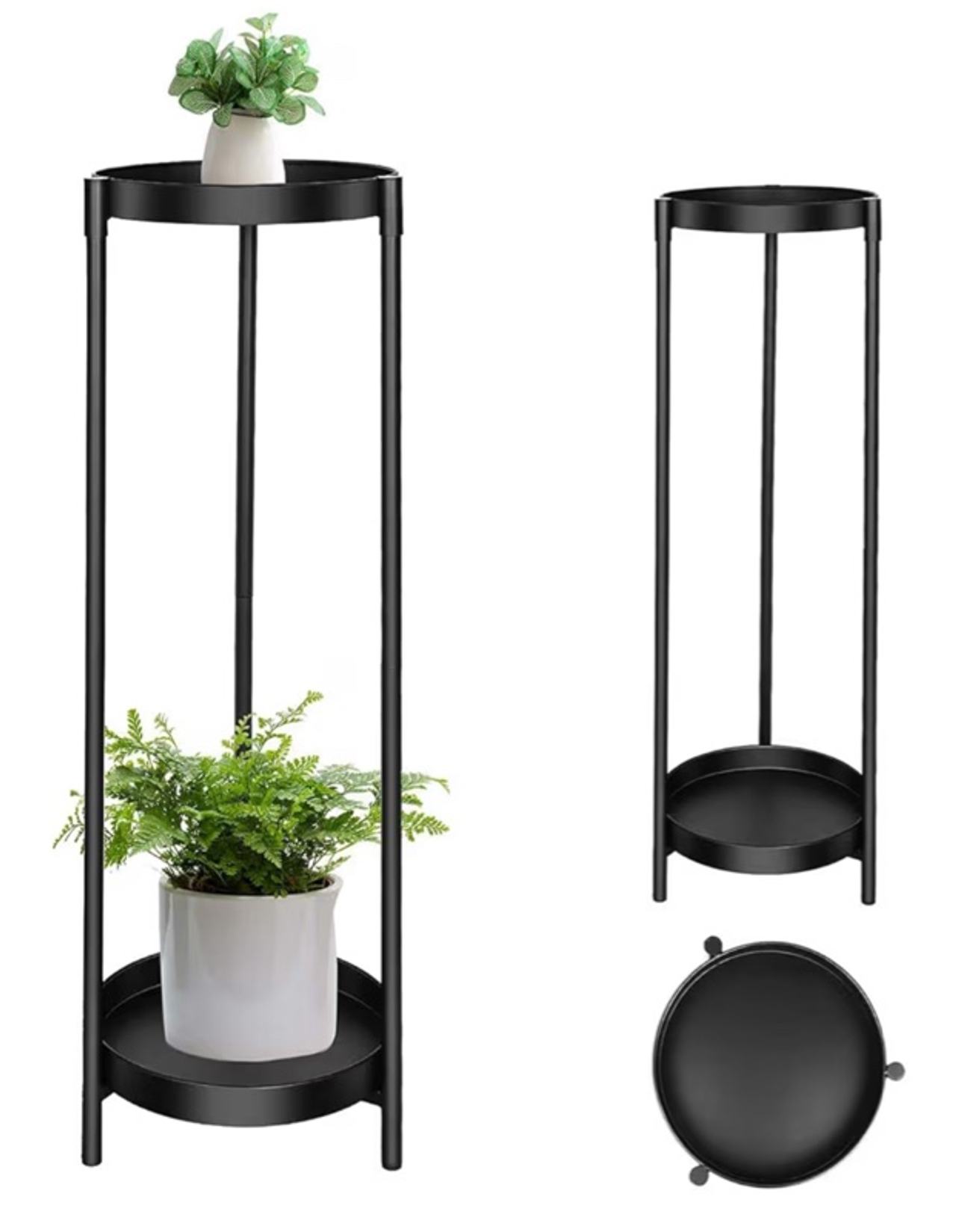 Plant Stand Indoor Outdoor, 2 Tier 24" Tall Black Flower Pot Plant Stands, Heavy
