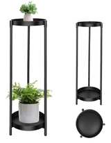 Plant Stand Indoor Outdoor, 2 Tier 24" Tall Black Flower Pot Plant Stands, Heavy - Image 1