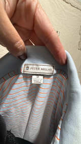 Peter Millar White Blue Stripe Polo Shirt Large - Image 3