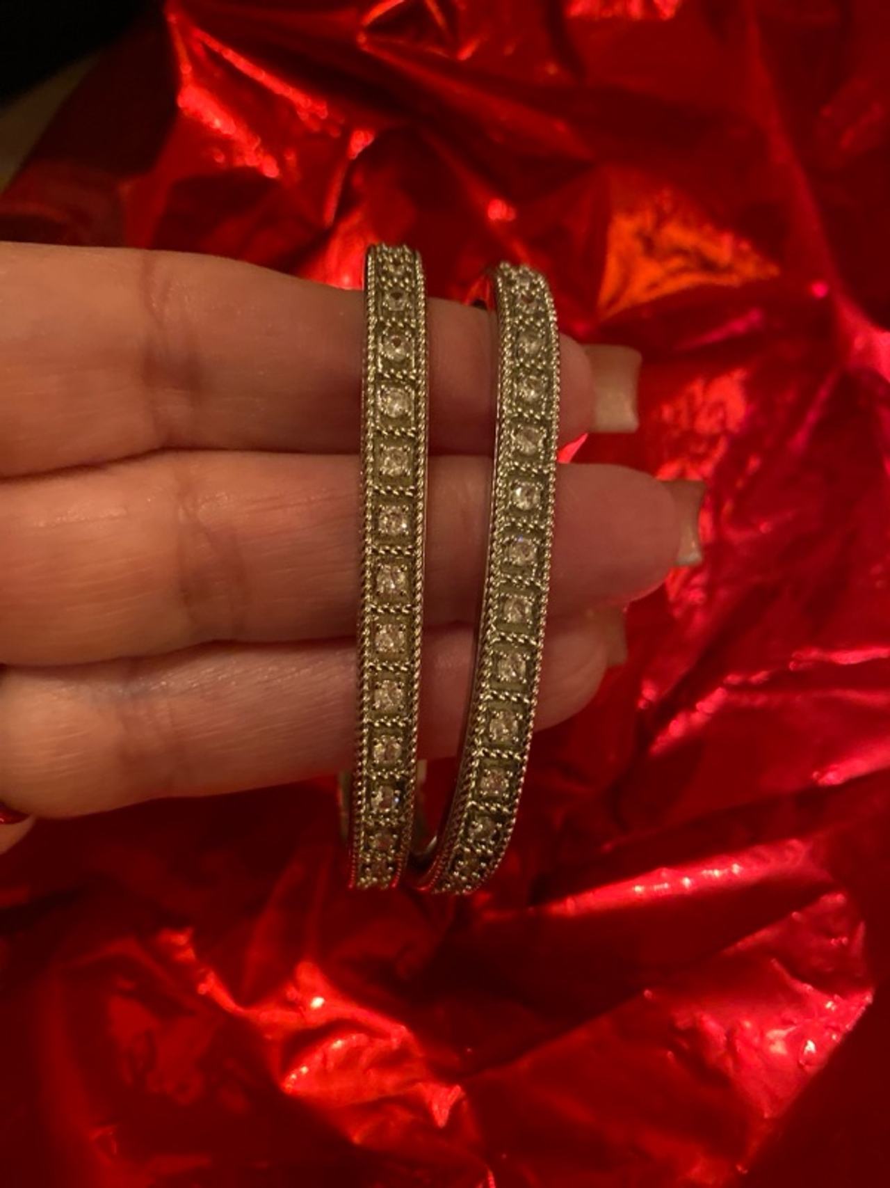 Silver Bangle Bracelet set of 2 square bangles