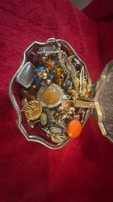 Vintage Silver Tone Jewelry Box with Mixed Costume Jewelry Lot - Image 7