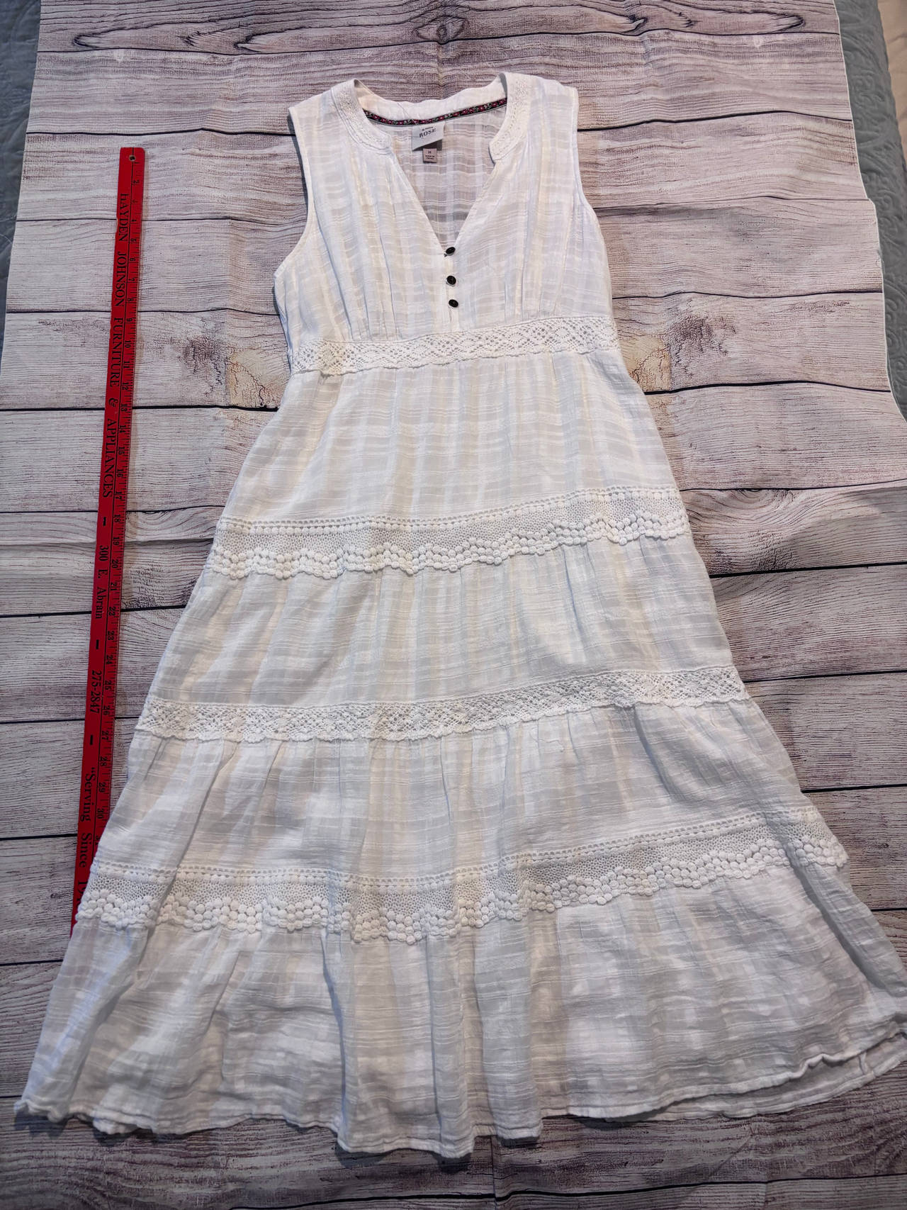 Nox Rose White Lace-Trim Tiered Dress