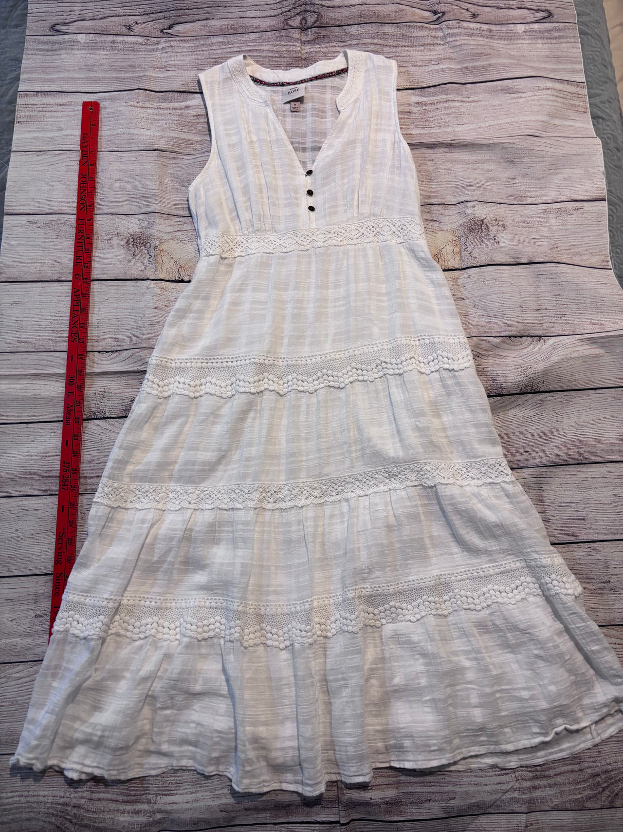 Nox Rose White Lace-Trim Tiered Dress