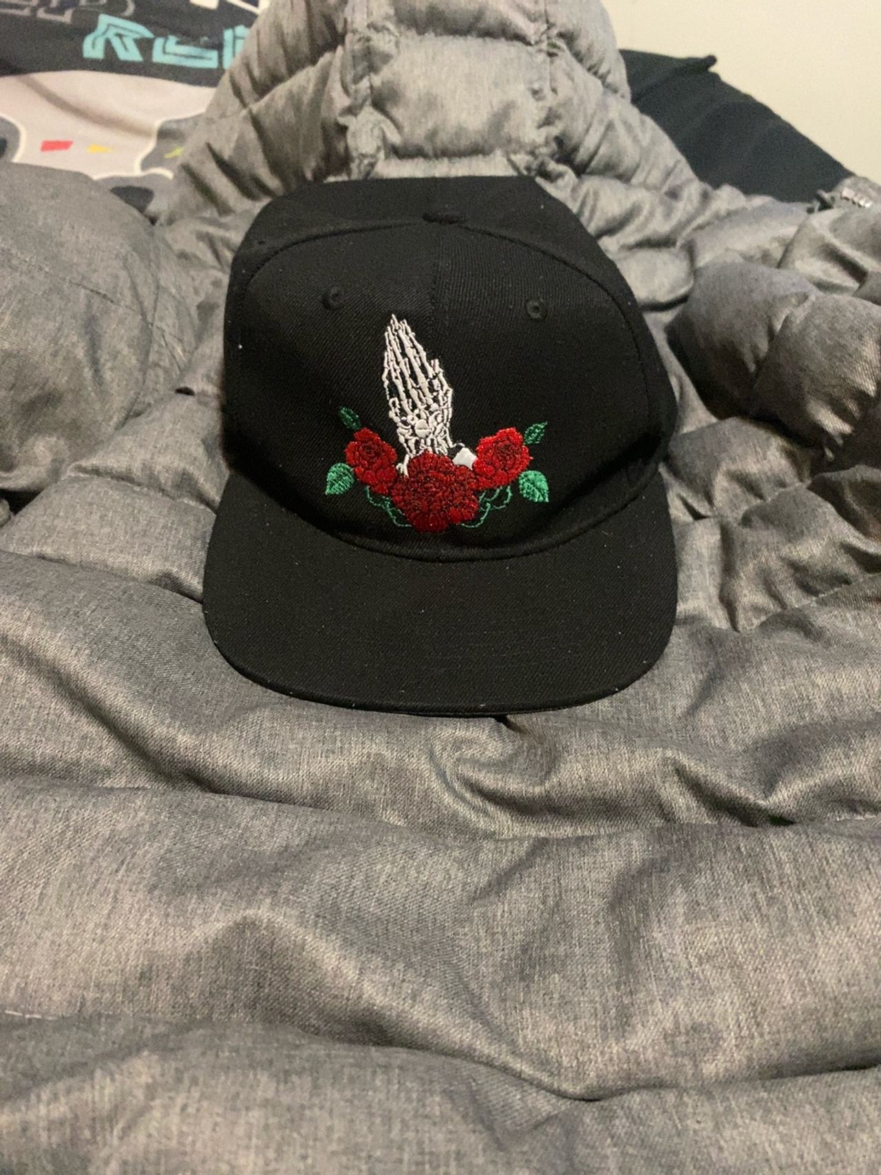 Ring of Fire Savage Skull Prayer Hands & Roses SNAPBACK HAT cap