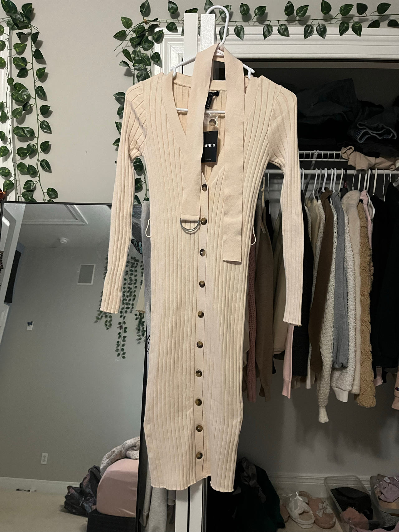 Ribbed Button-Down Sweater Dress
