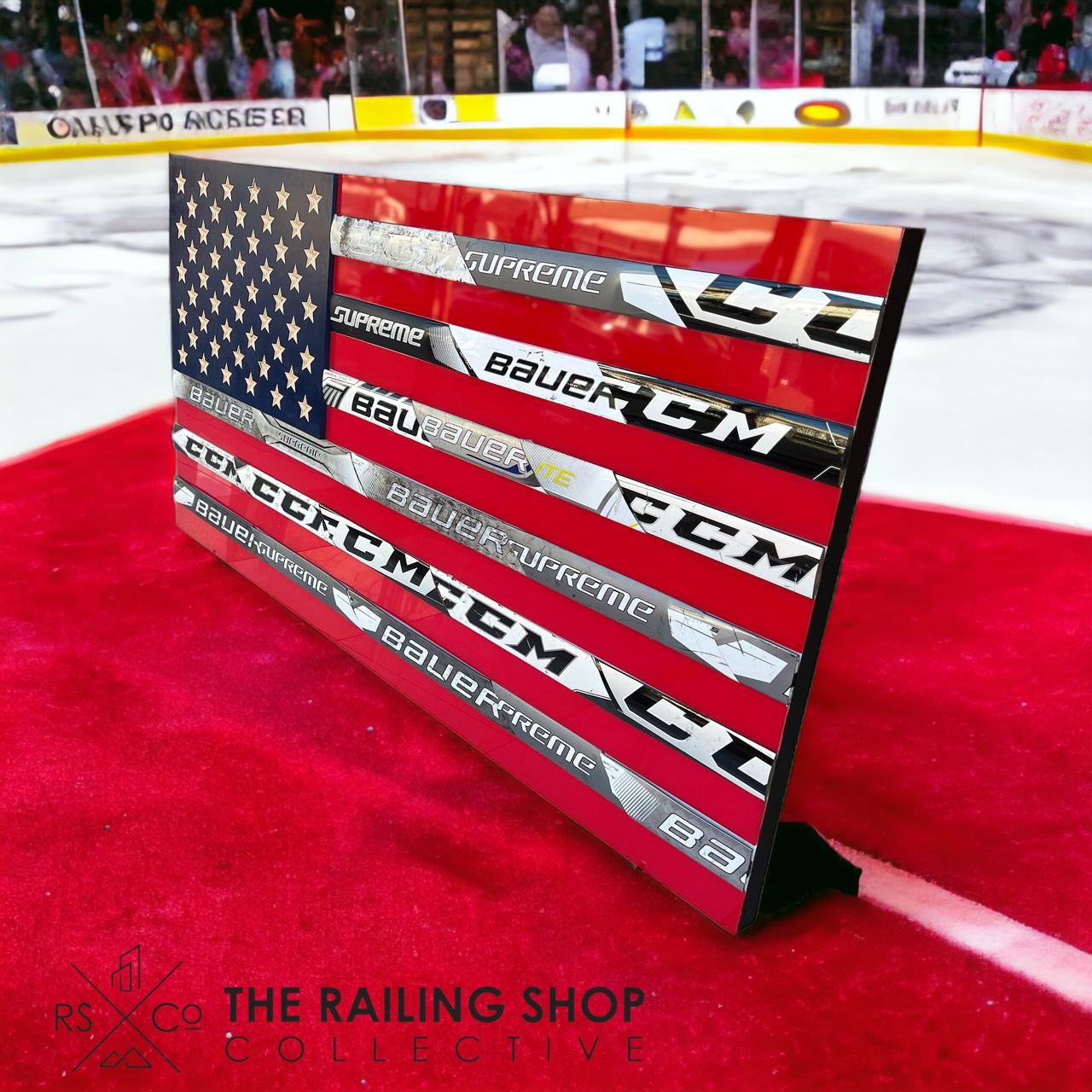Goalie Hockey Stick American Flag Headboard or Wall Art
