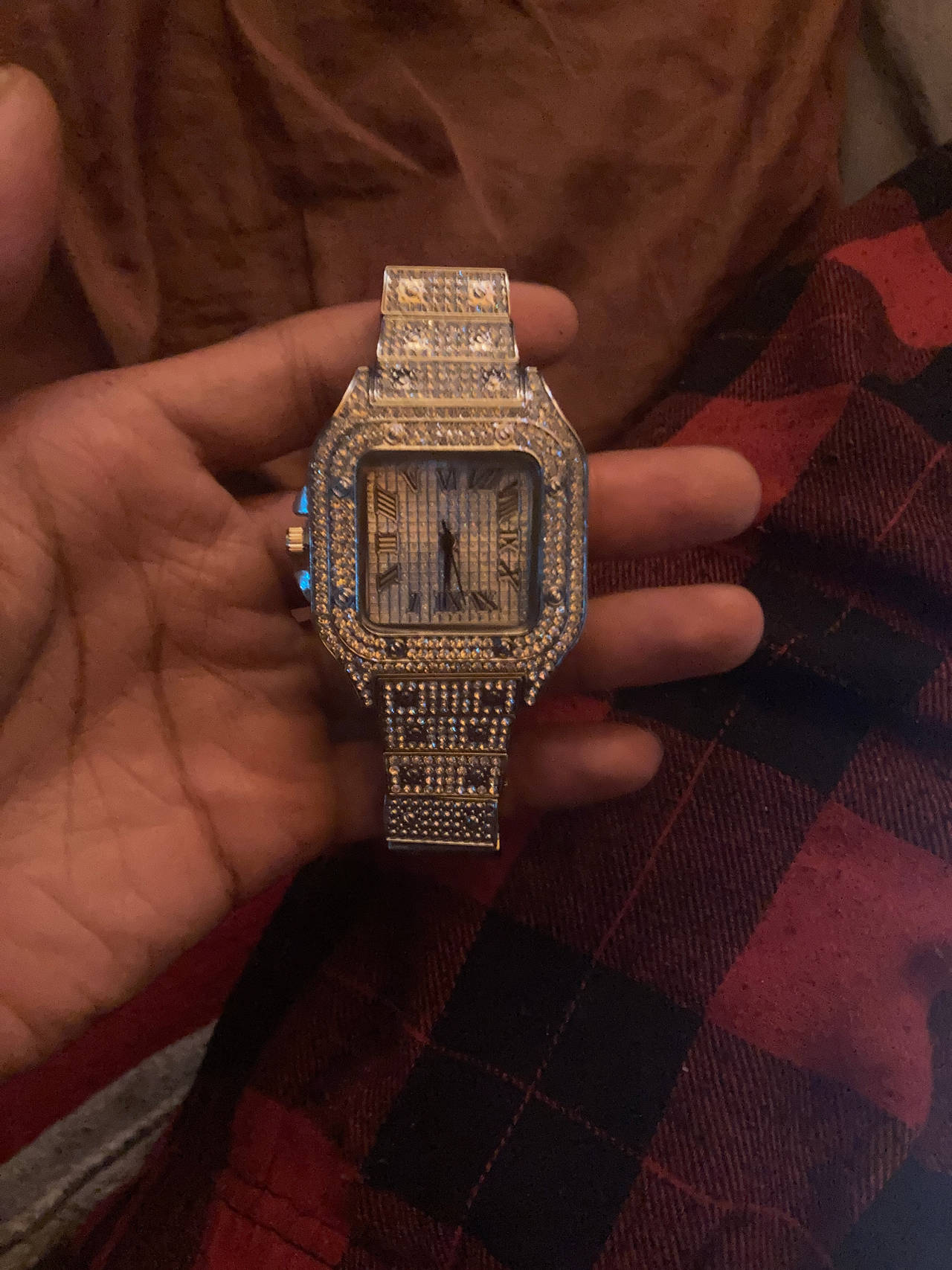 iced out square wristwatch