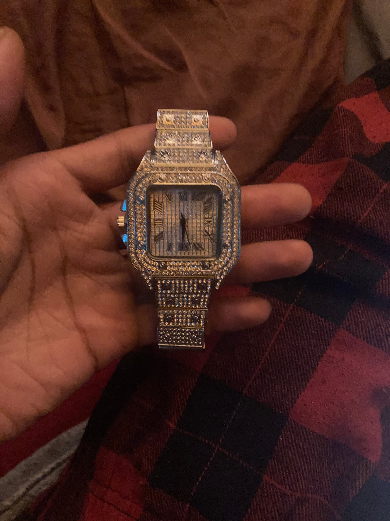 iced out square wristwatch