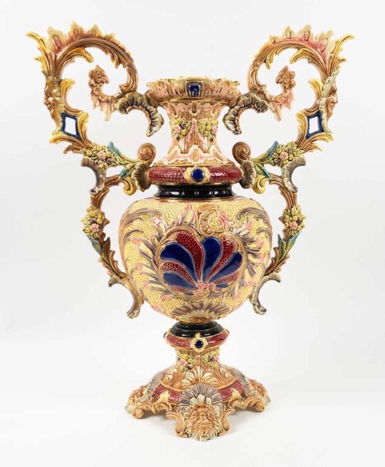 Ornate late 19th-century Austrian Eichwald Majolica vase.
