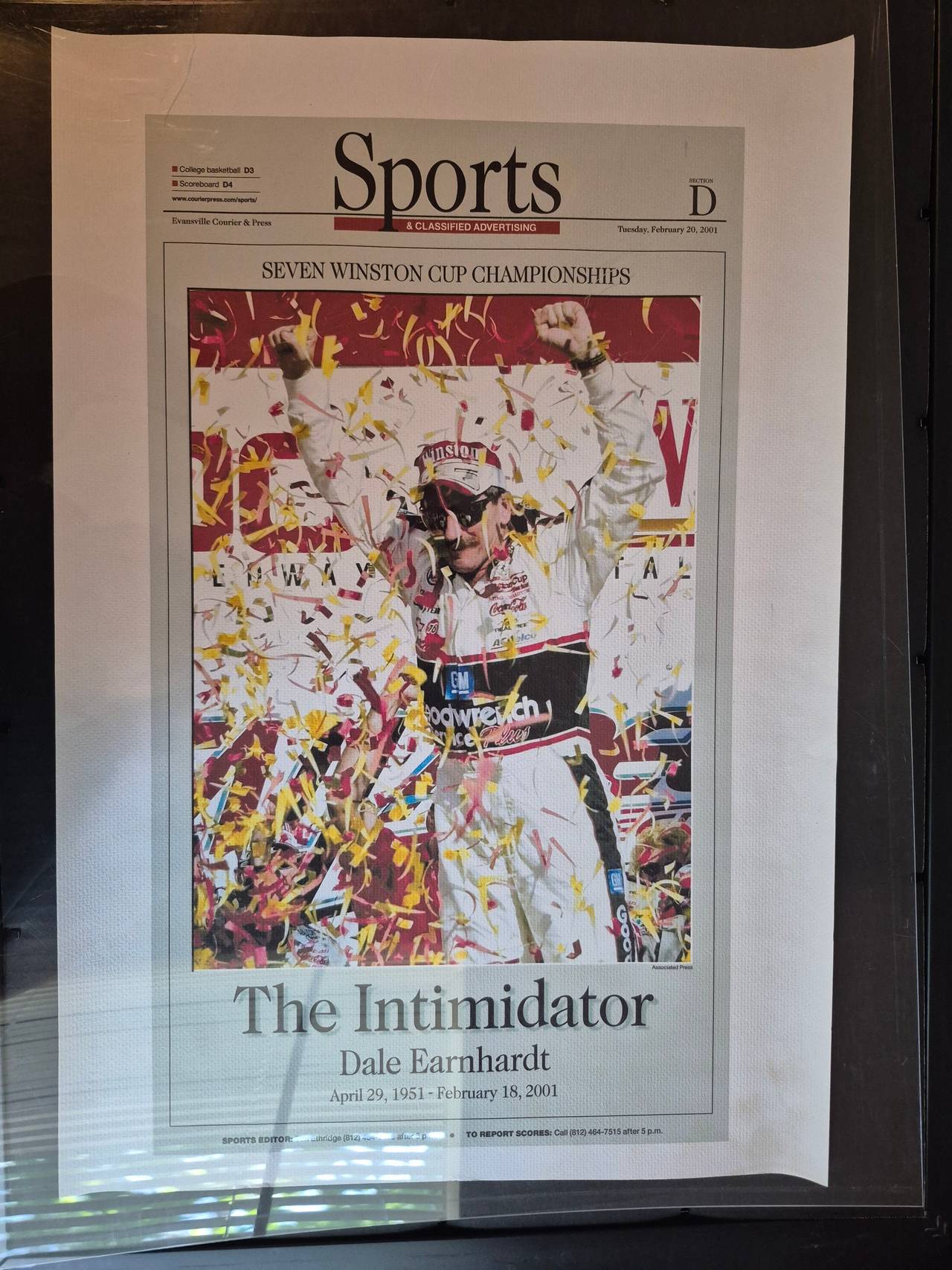 Dale Earnhardt 'The Intimidator' Memorial Newspaper Page