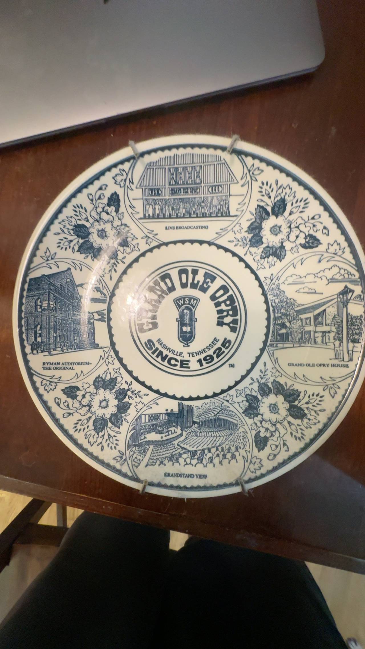 Grand Ole Opry Vintage Blue & White 10" Ironstone Souvenir Plate