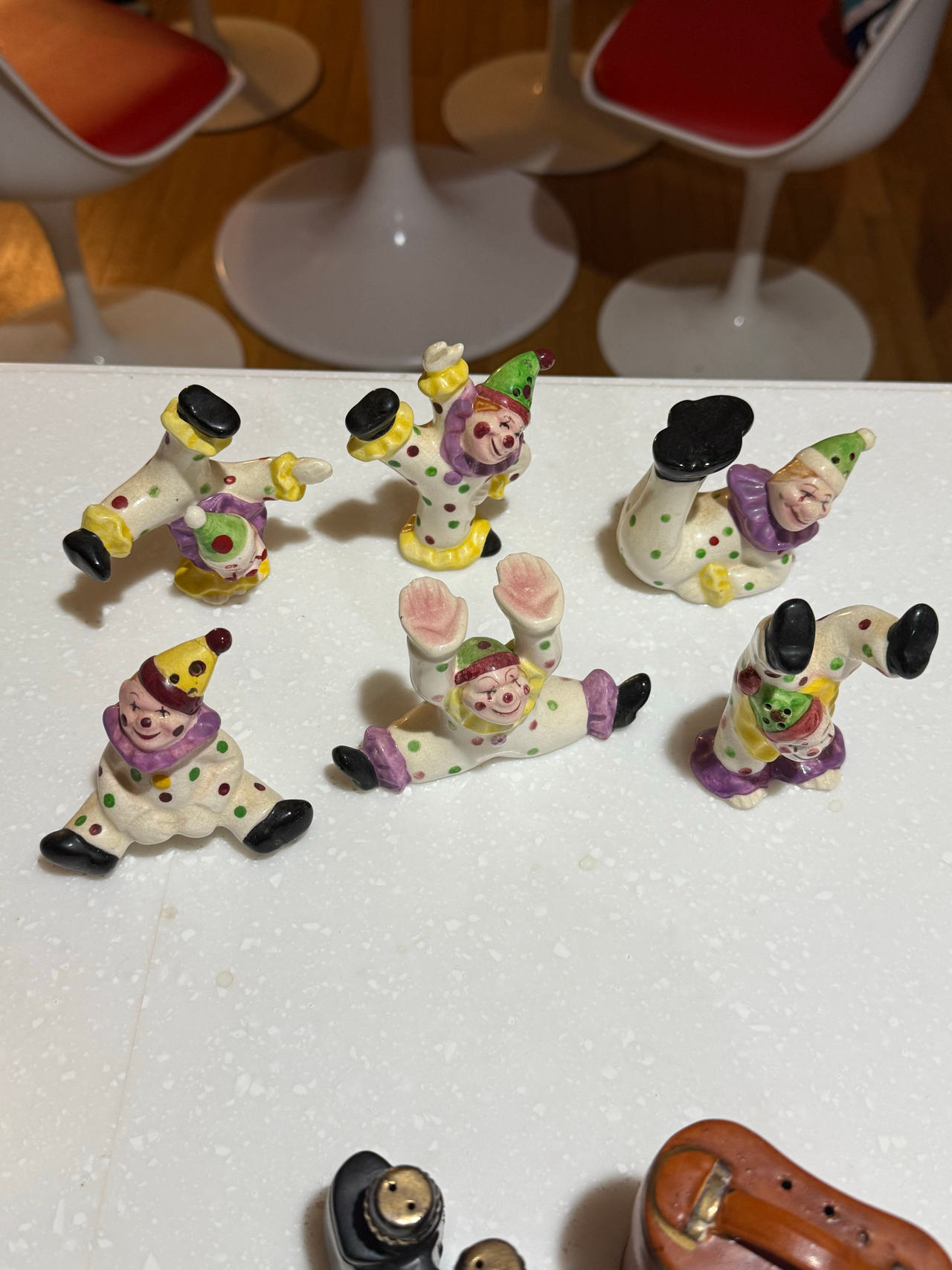 Vintage Ceramic Acrobat Clown Figurines Set of 6 salt pepper shakers