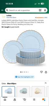 Lullaby Light Blue Plastic Plates with Gold Rim (60 pcs) - Image 1