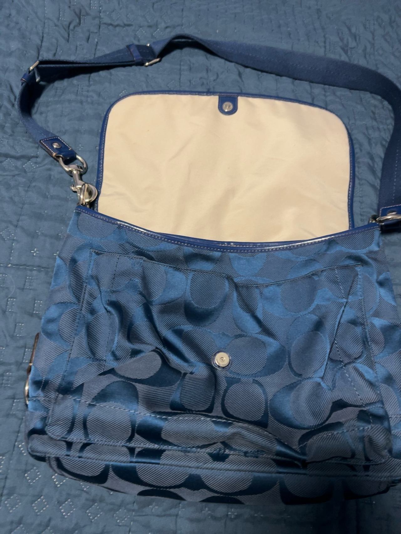 Coach Kyra Signature Royal Blue Jacquard Messenger Bag