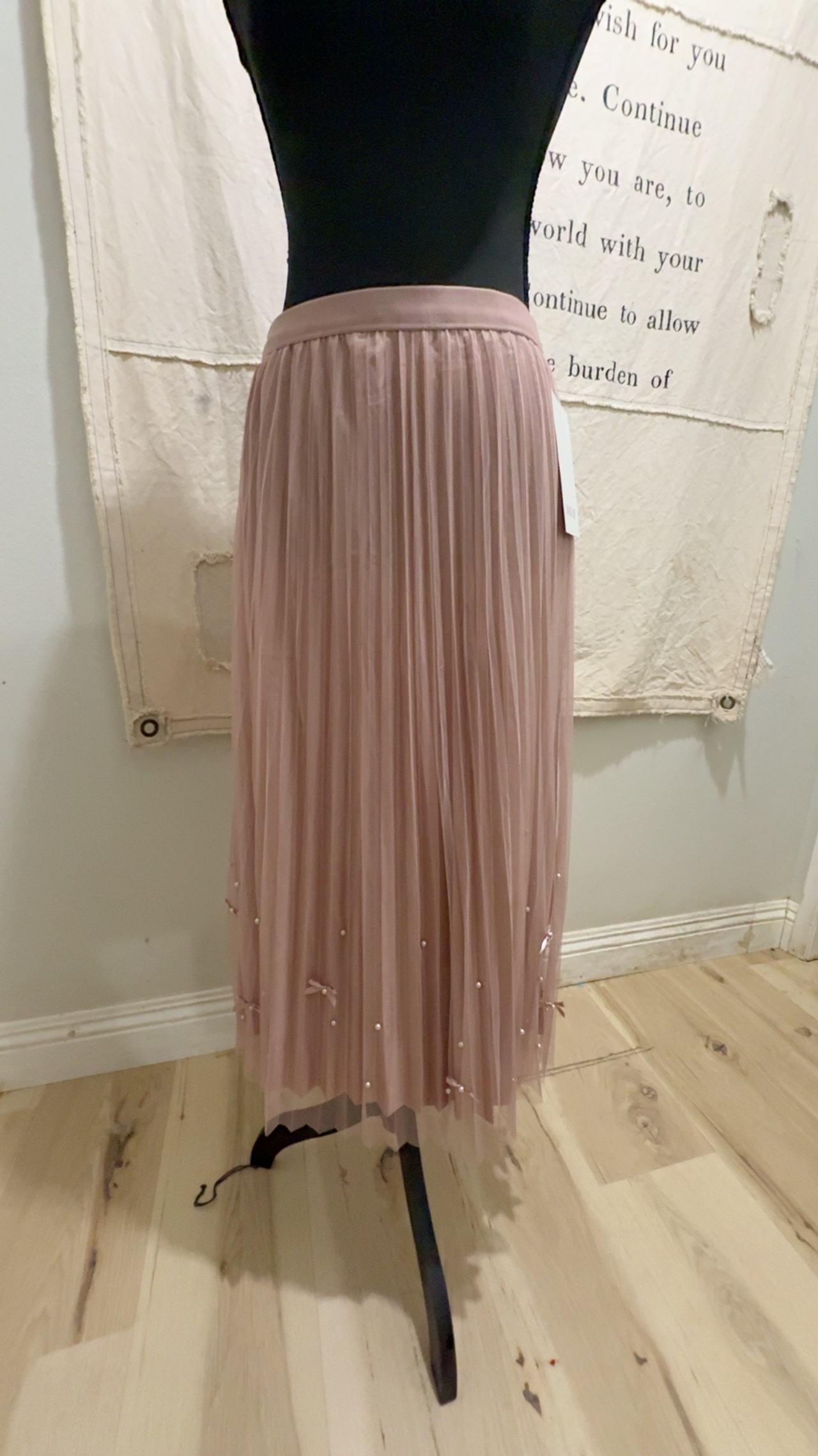 Amber Sky Tulle Beaded and Bows Midi Skirt