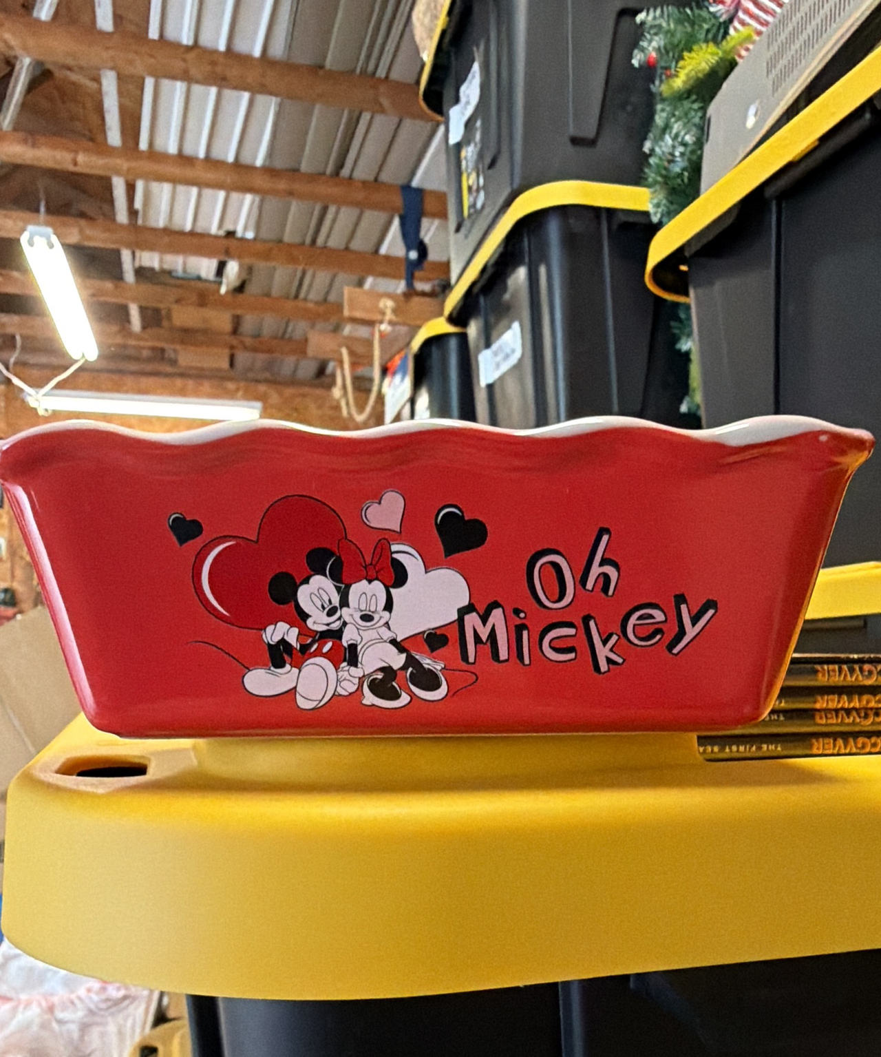 Disney Mickey and Minnie Mouse "Oh Mickey" Ceramic Baking Dish bread pan small