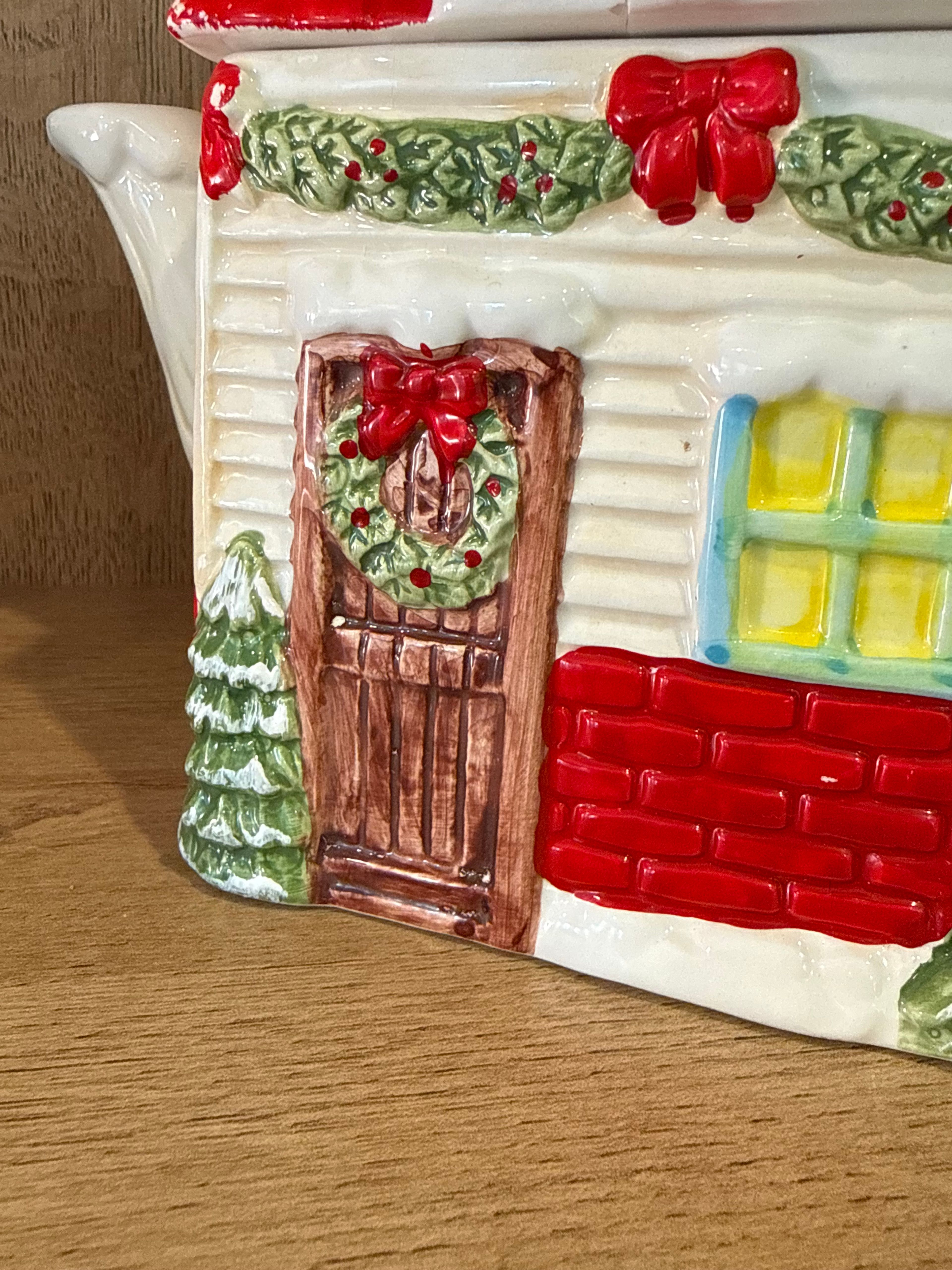 Christmas Cottage Tea Cup with Lid – Holiday House Teapot Style (Decor Only) - Image 2