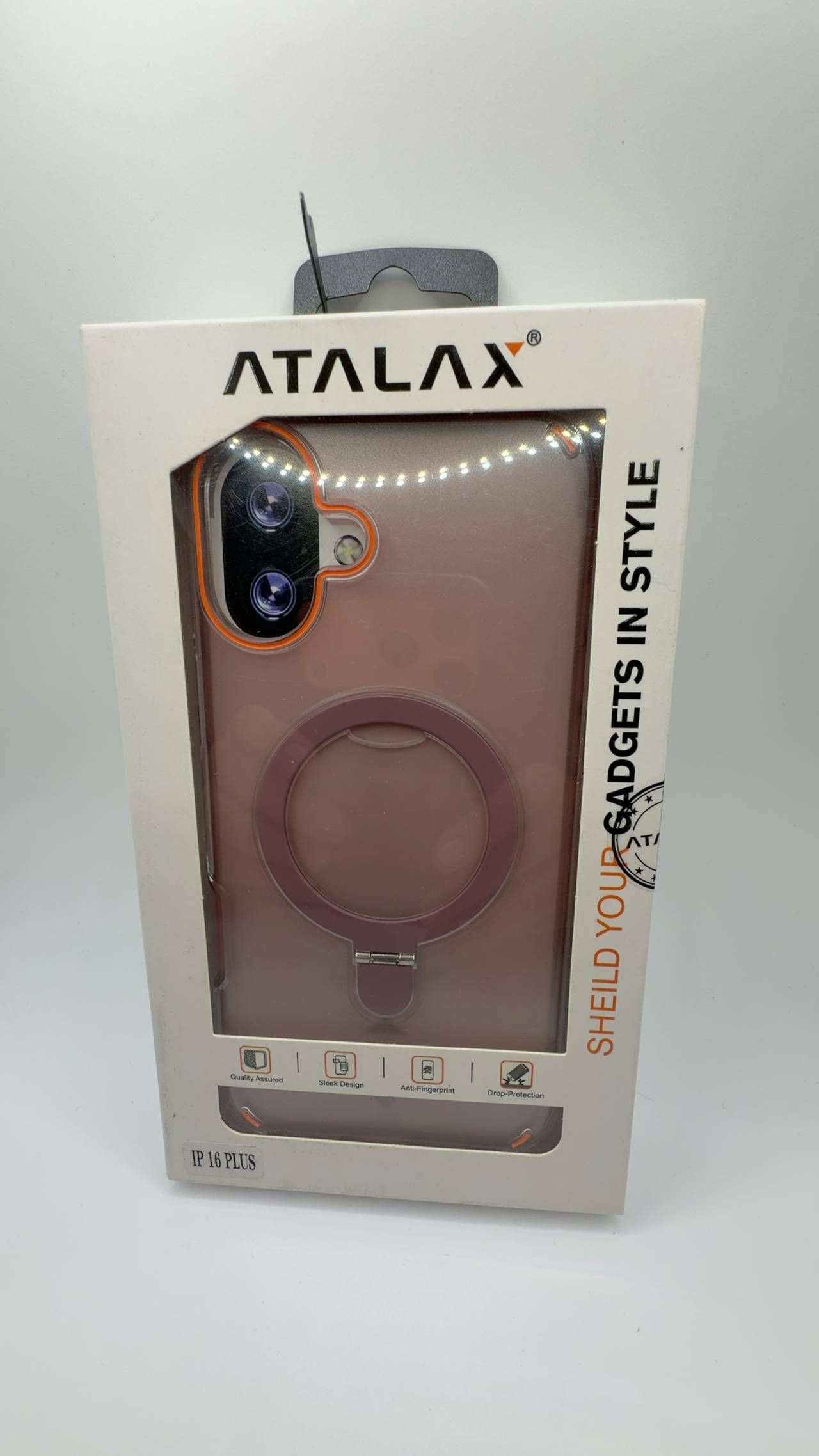 iPhone 16 Plus Magnetic Transparent Case with Stand - Pink/Orange