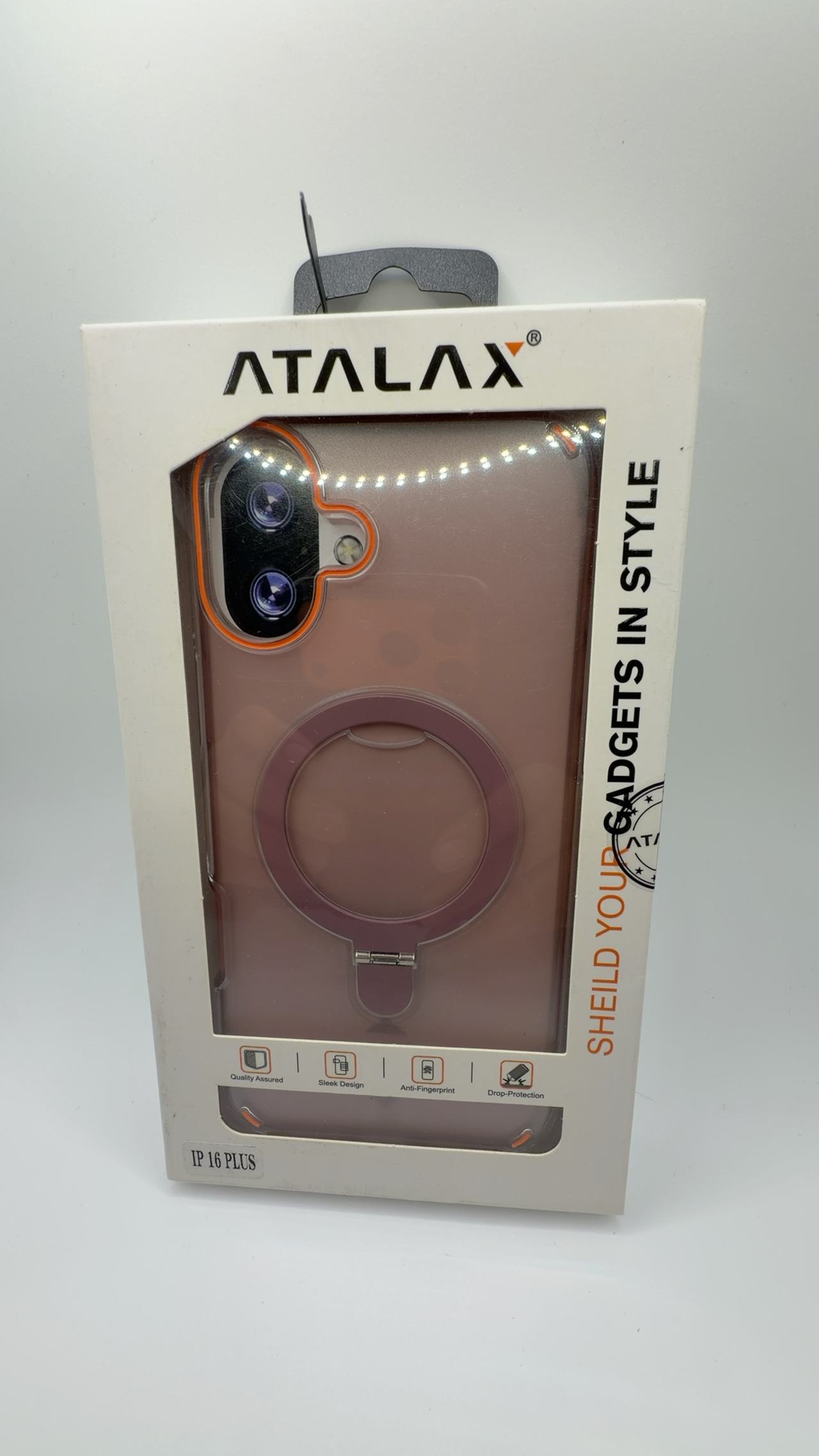 iPhone 16 Plus Magnetic Transparent Case with Stand - Pink/Orange