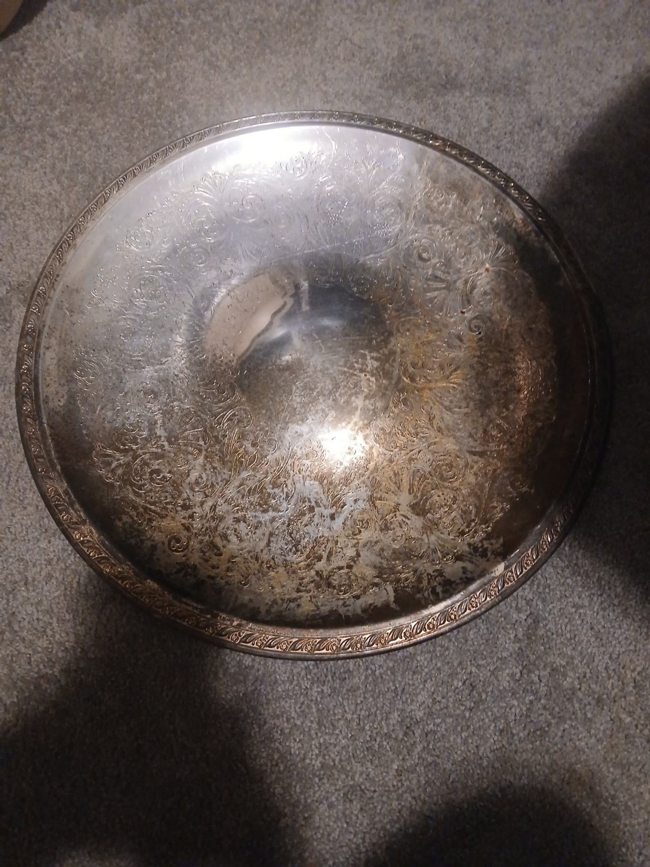 Vintage Silver Plated Etched Serving Bowl