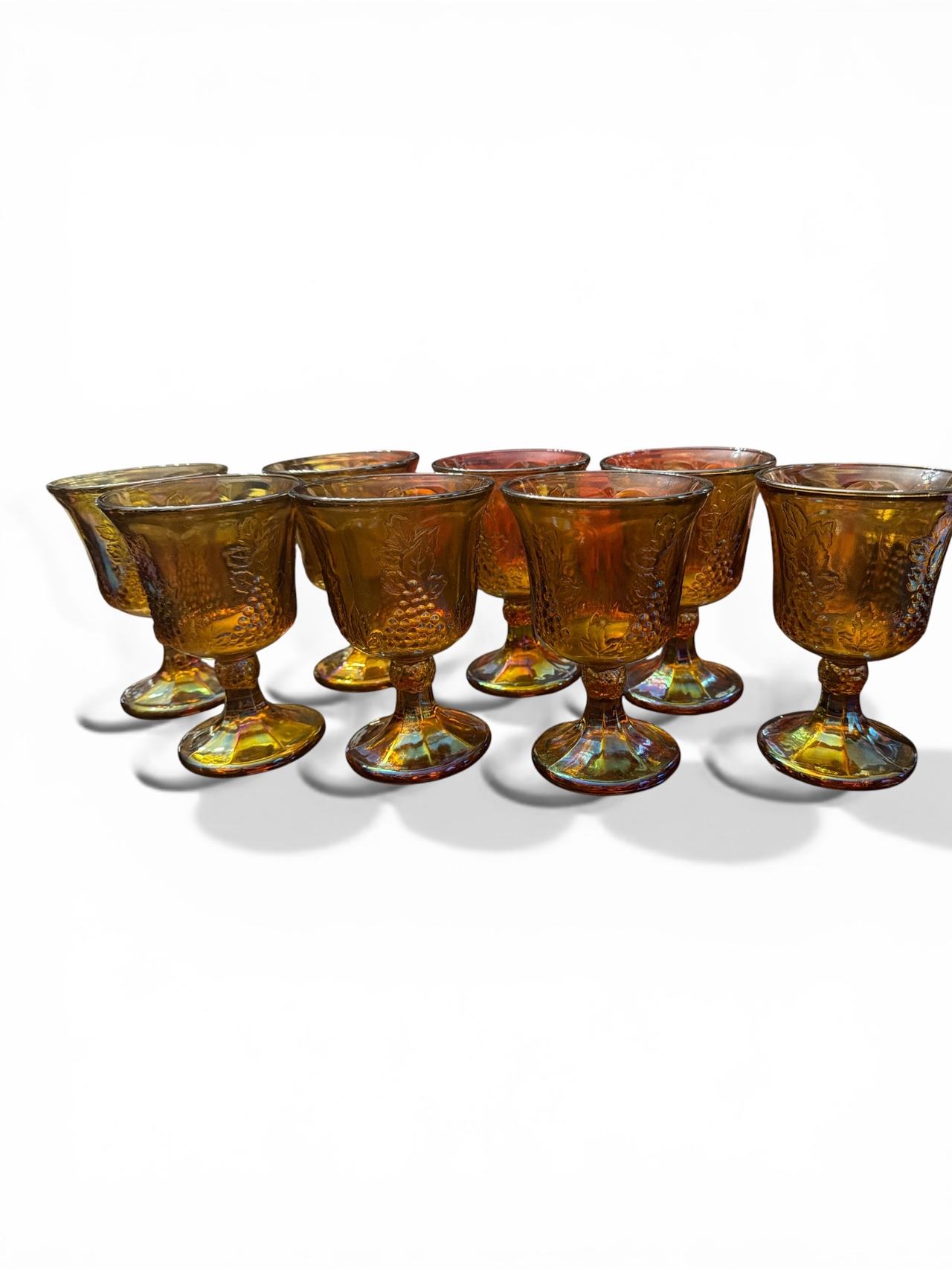 Indiana Glass Harvest Grape Marigold Carnival Glass Goblets