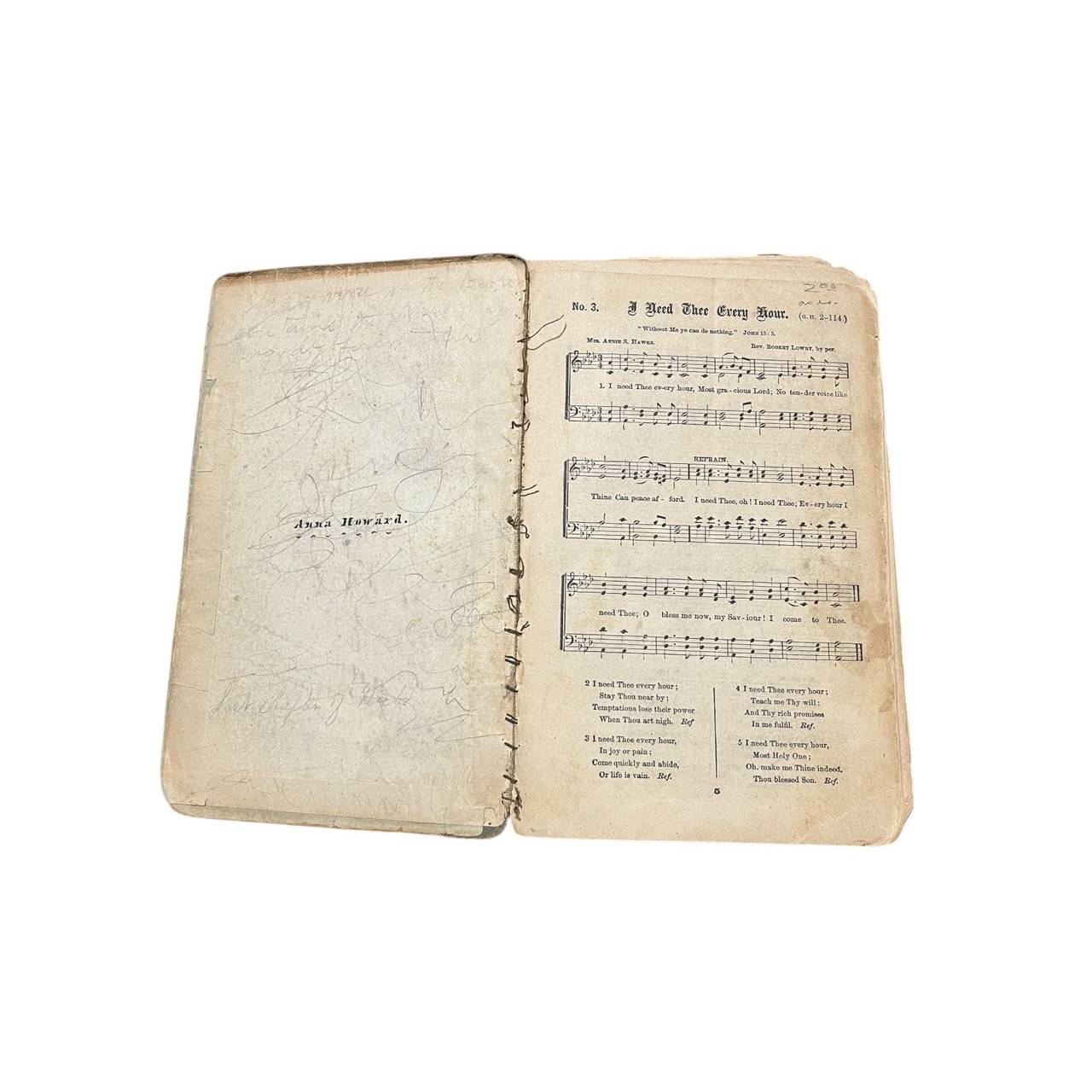 Antique Hymn Sheet Music - I Need Thee Every Hour Anna Howard