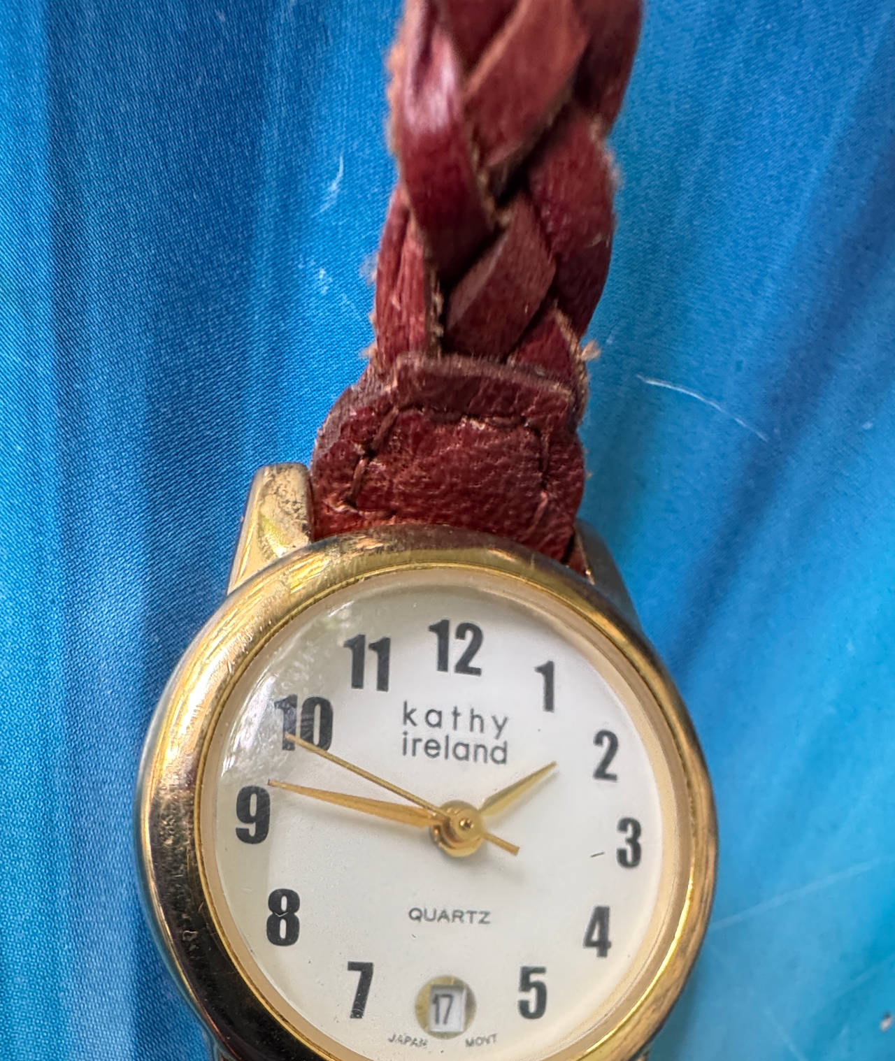 Kathy Ireland Quartz Watch with Braided Leather Strap