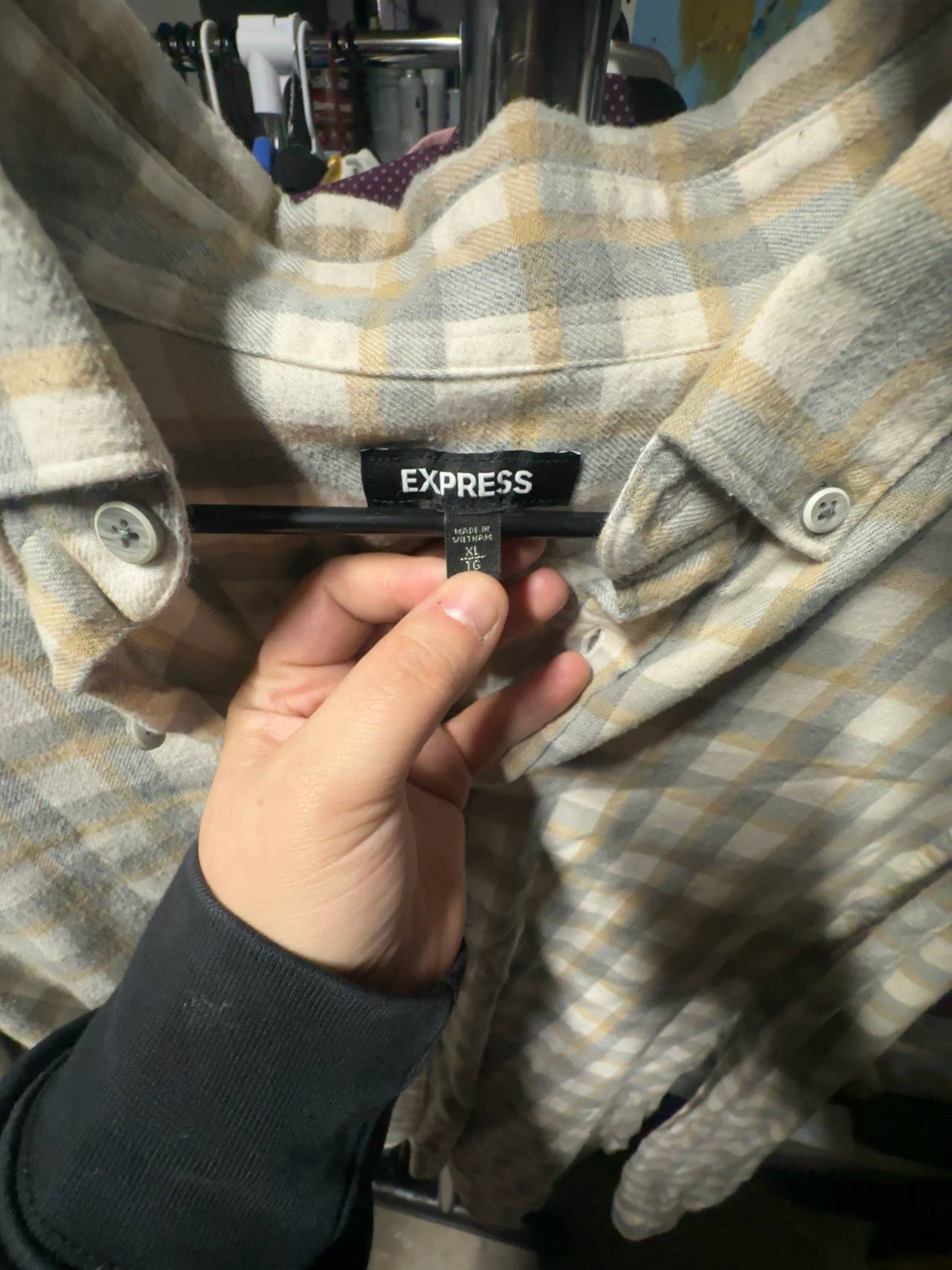 Express Plaid Shirt Grey and Yellow(beige) size XLarge