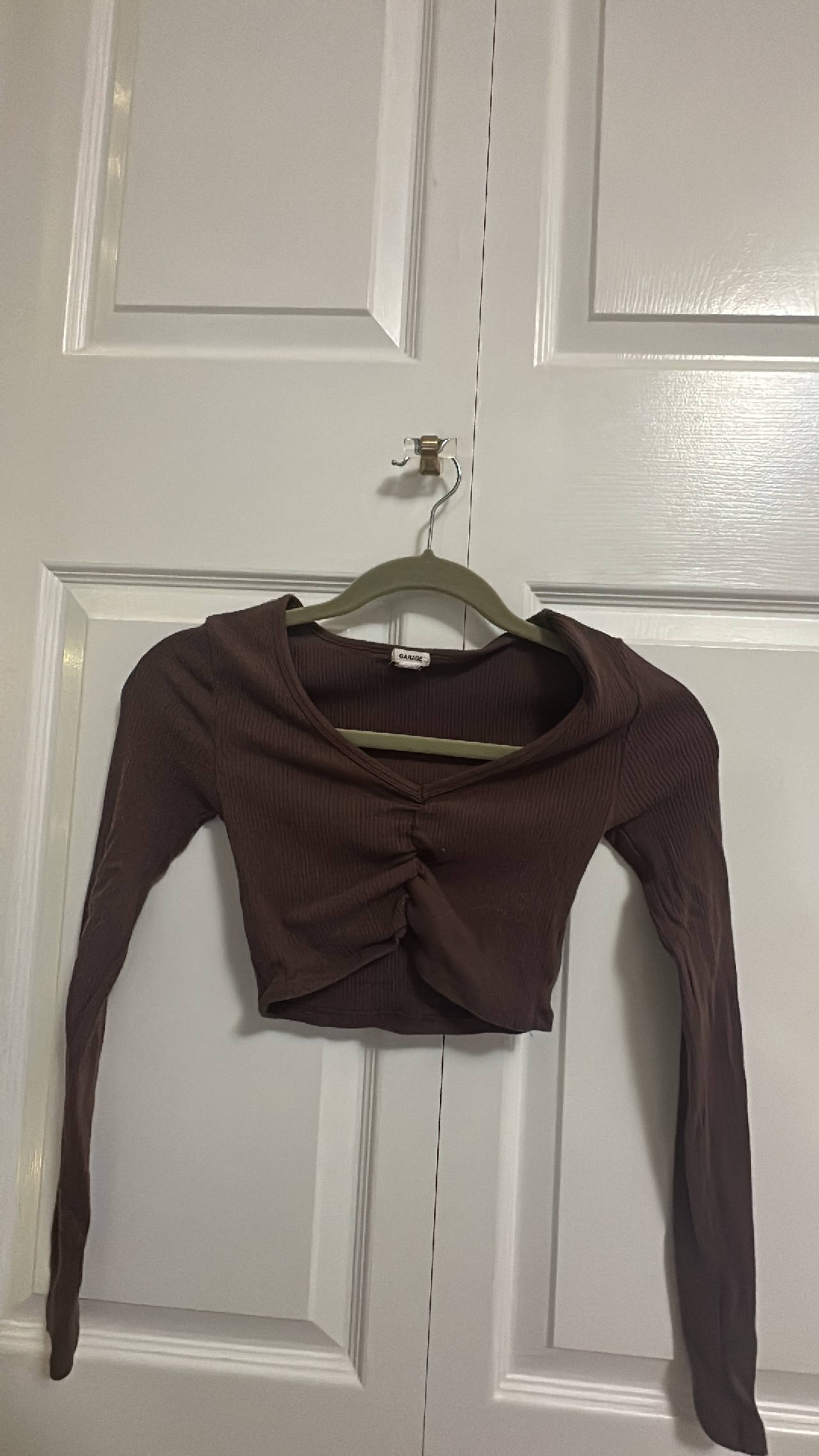 GARAGE Brown Ribbed Long Sleeve Crop Top