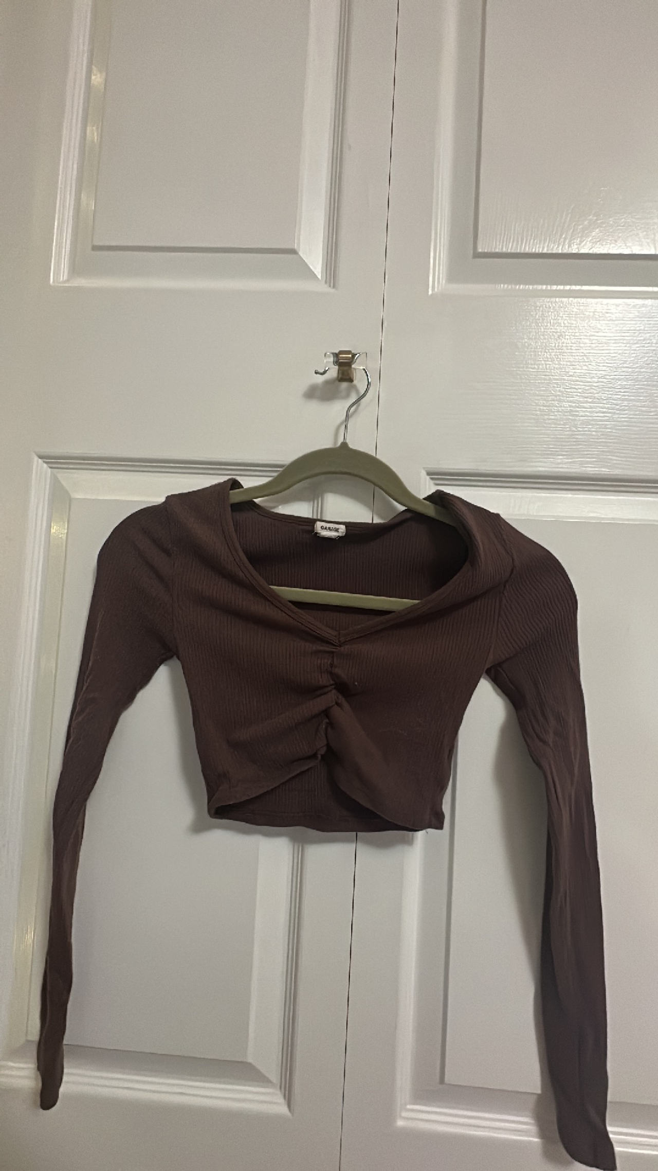 GARAGE Brown Ribbed Long Sleeve Crop Top