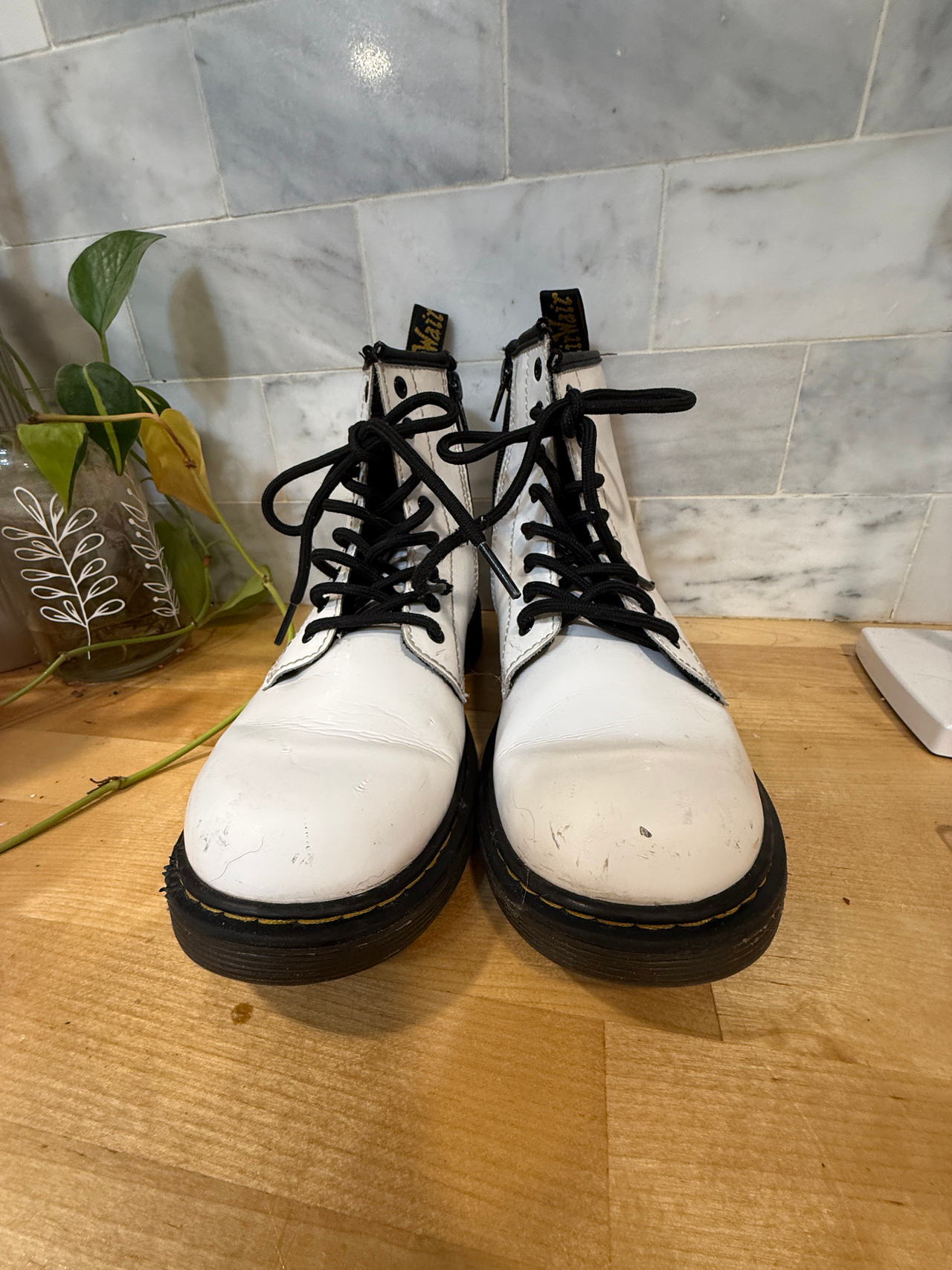 Dr. Martens 1460 White Leather Boots with Side Zip size 4