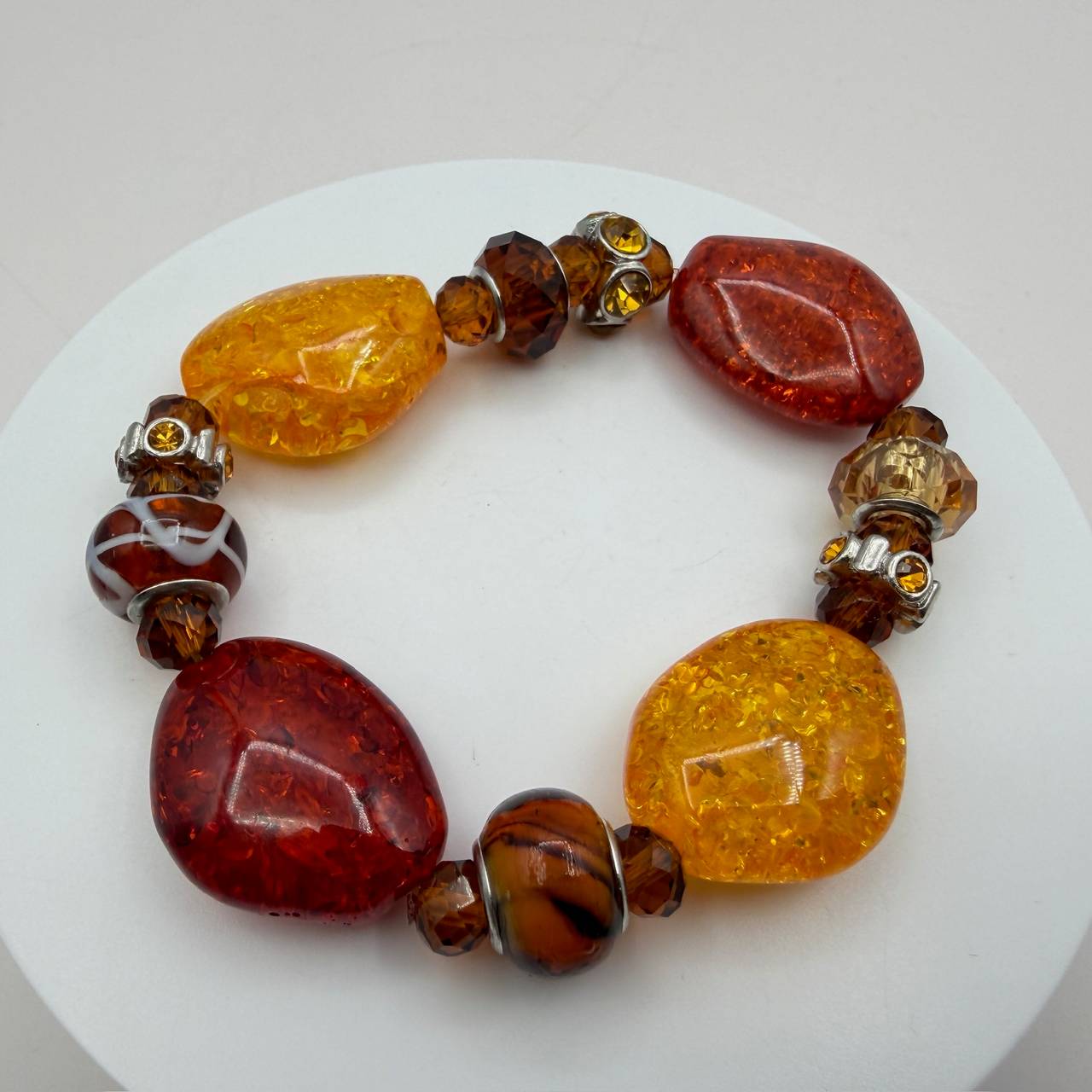 Chunky Amber and Red Resin Stretch Bracelet