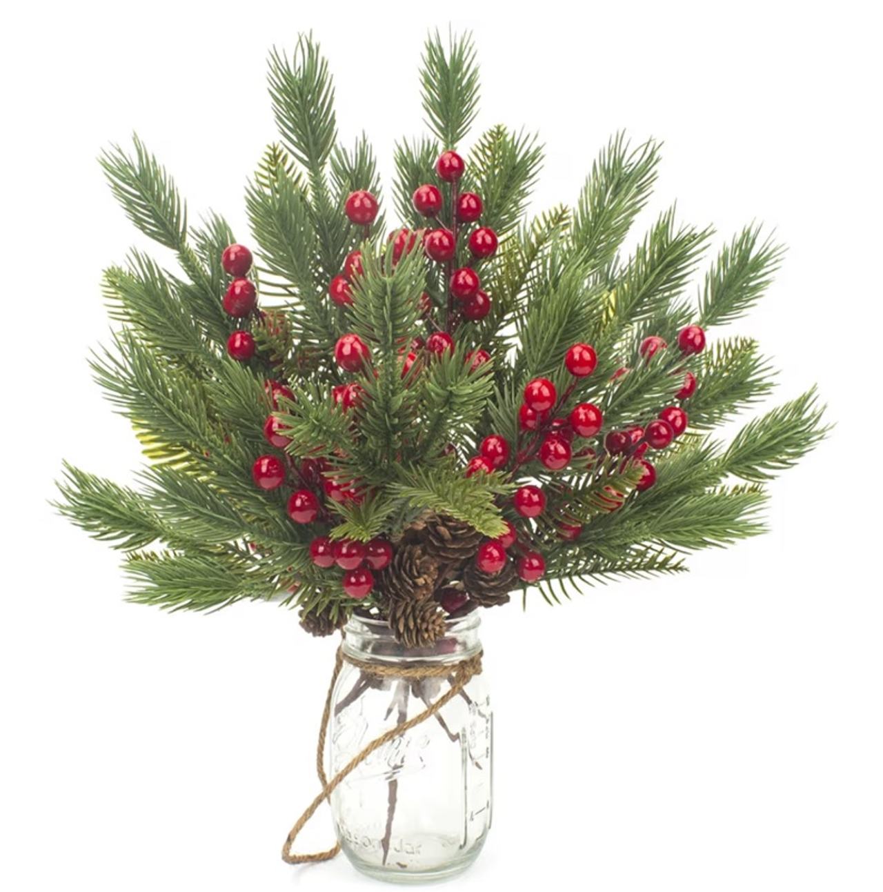 GRUNYIA Artificial Pine Cone Picks with Red Berries (10 pcs) Pine Tree Cone Pick