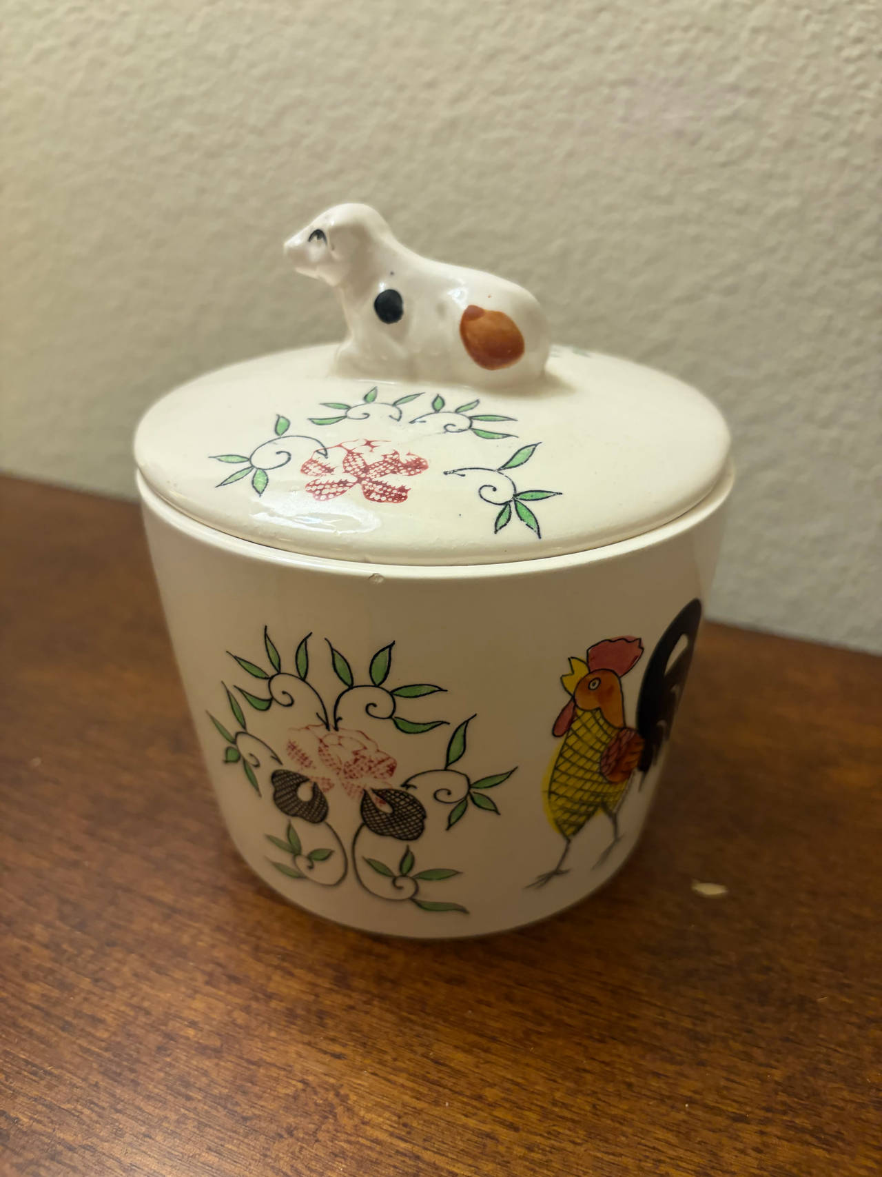 Vintage Ceramic Lidded Jar with Cow Finial