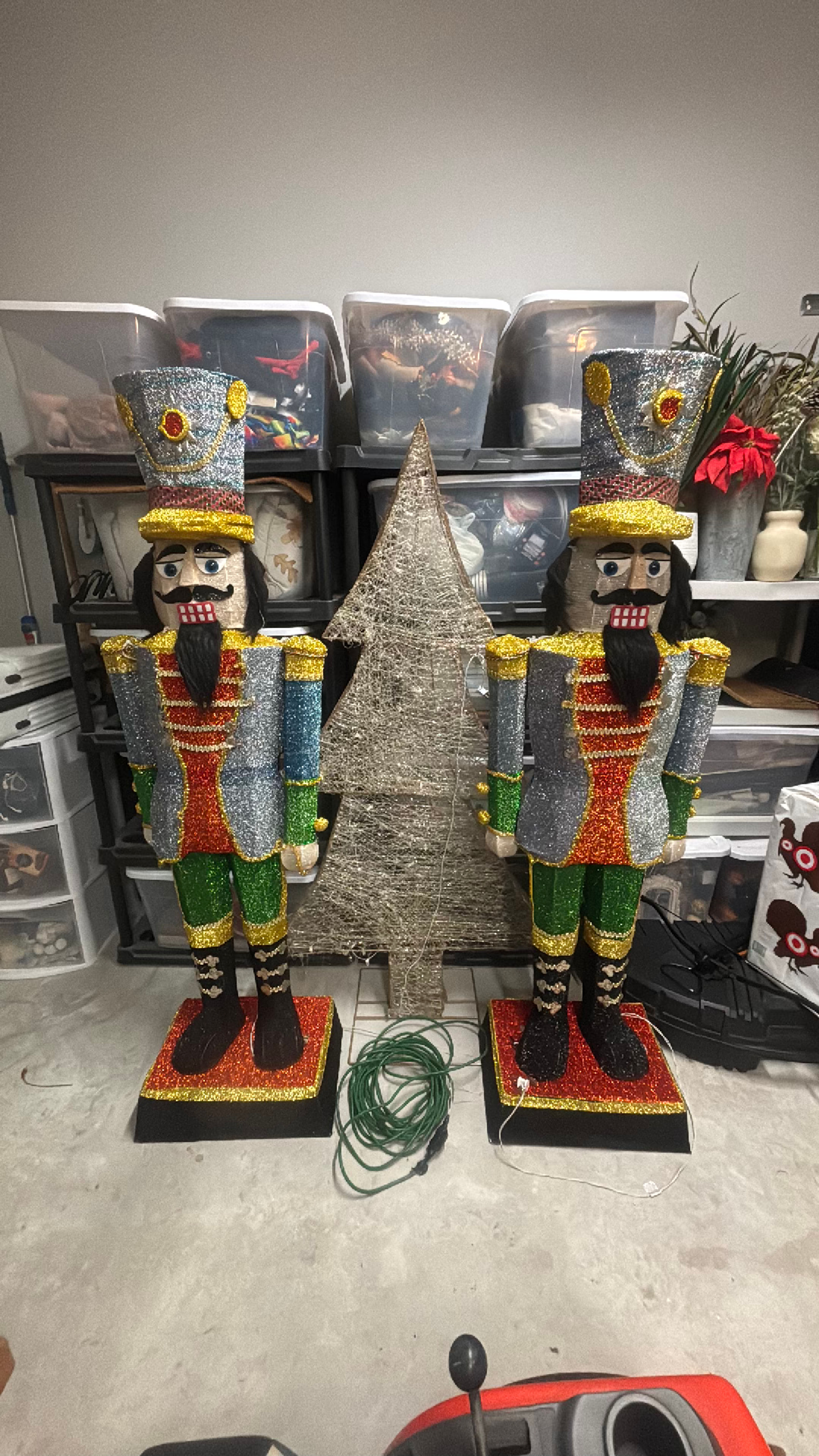Two Gerson 6ft Lighted Nutcrackers and a 6ft lighted Christmas Tree