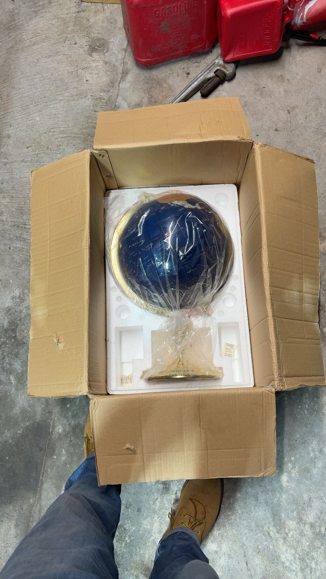 Unique Art Blue Lapis Ocean Tabletop Globe with Gold Tripod – 10" Tall