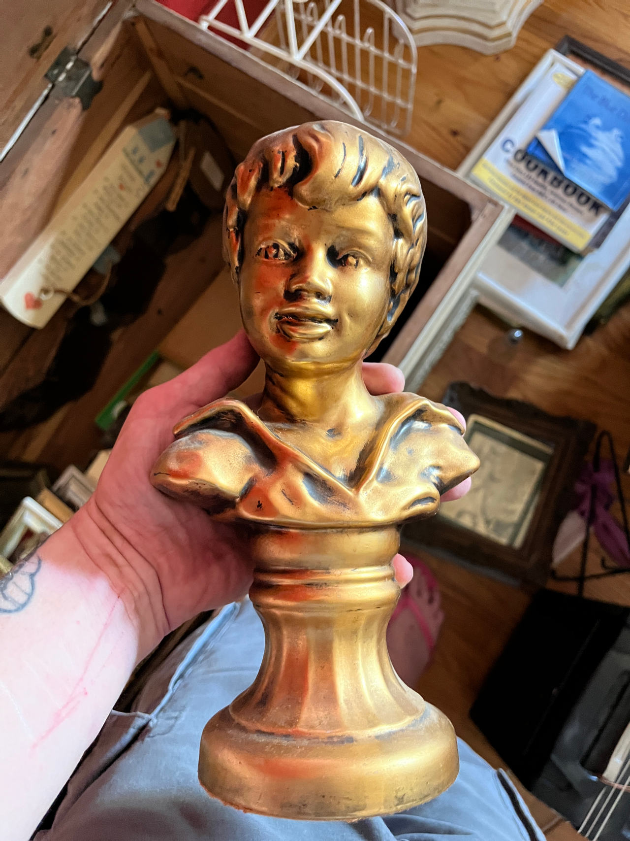 Vintage Gold-Tone Child Bust Sculpture