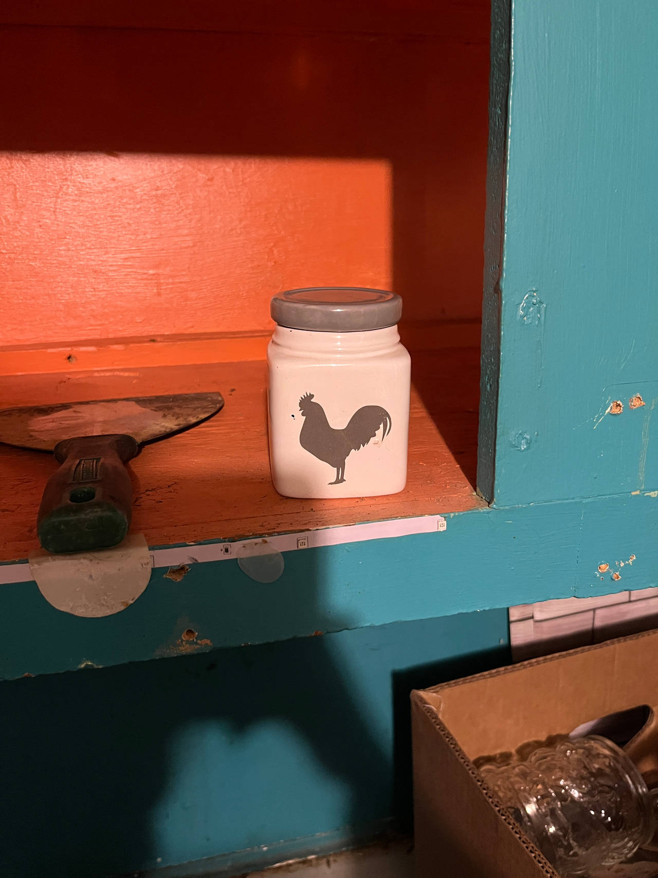 White and Grey Rooster Ceramic Canister