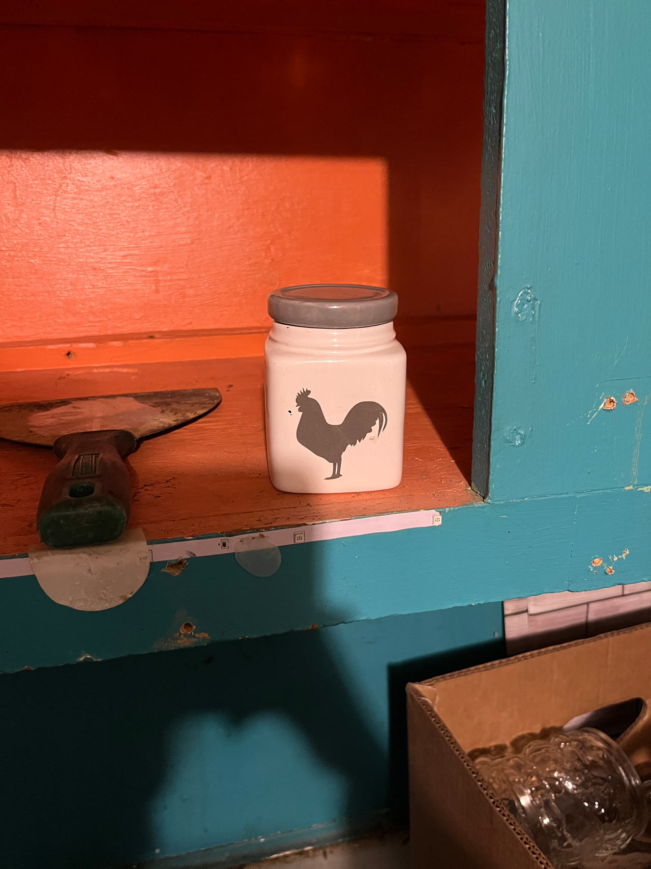 White and Grey Rooster Ceramic Canister