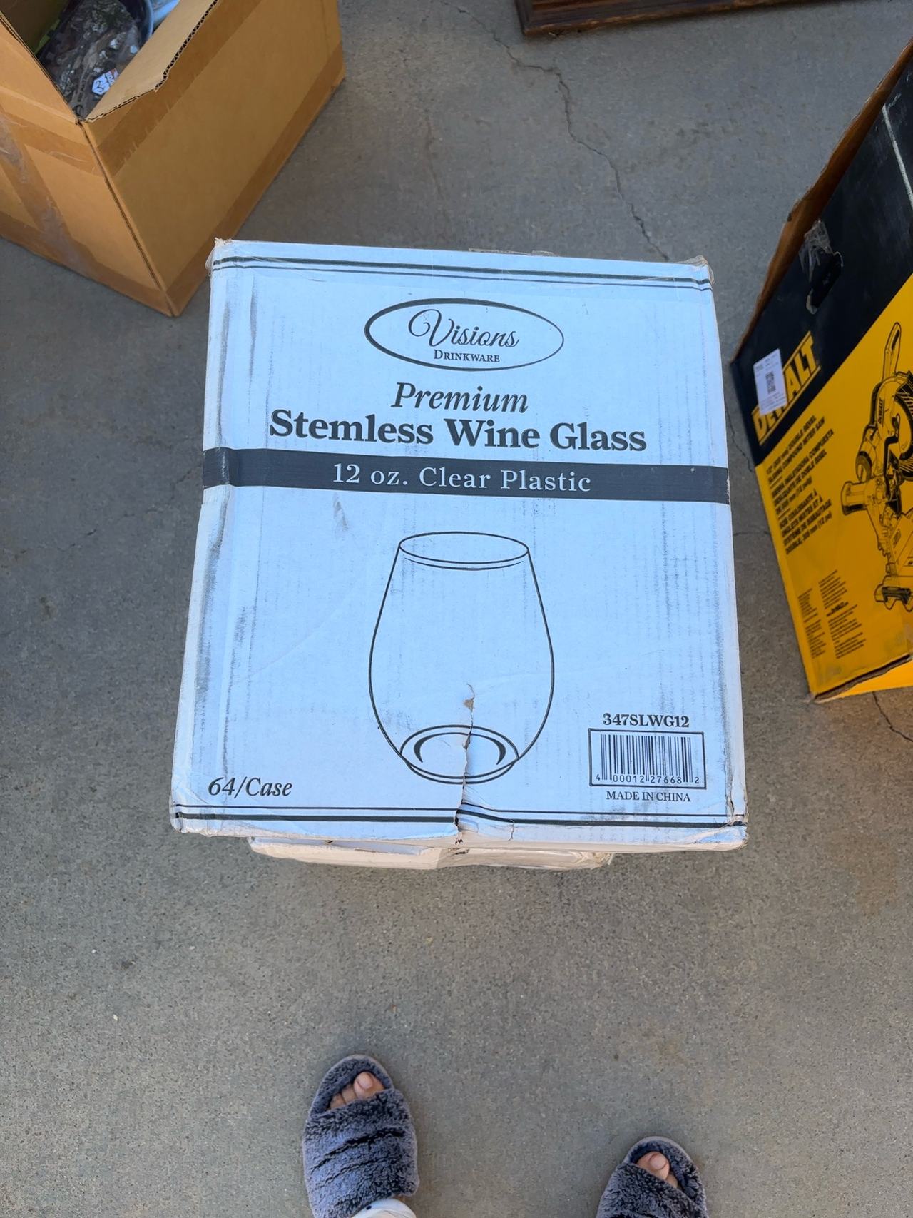 Visions 12 oz Clear Plastic Stemless Wine Glass