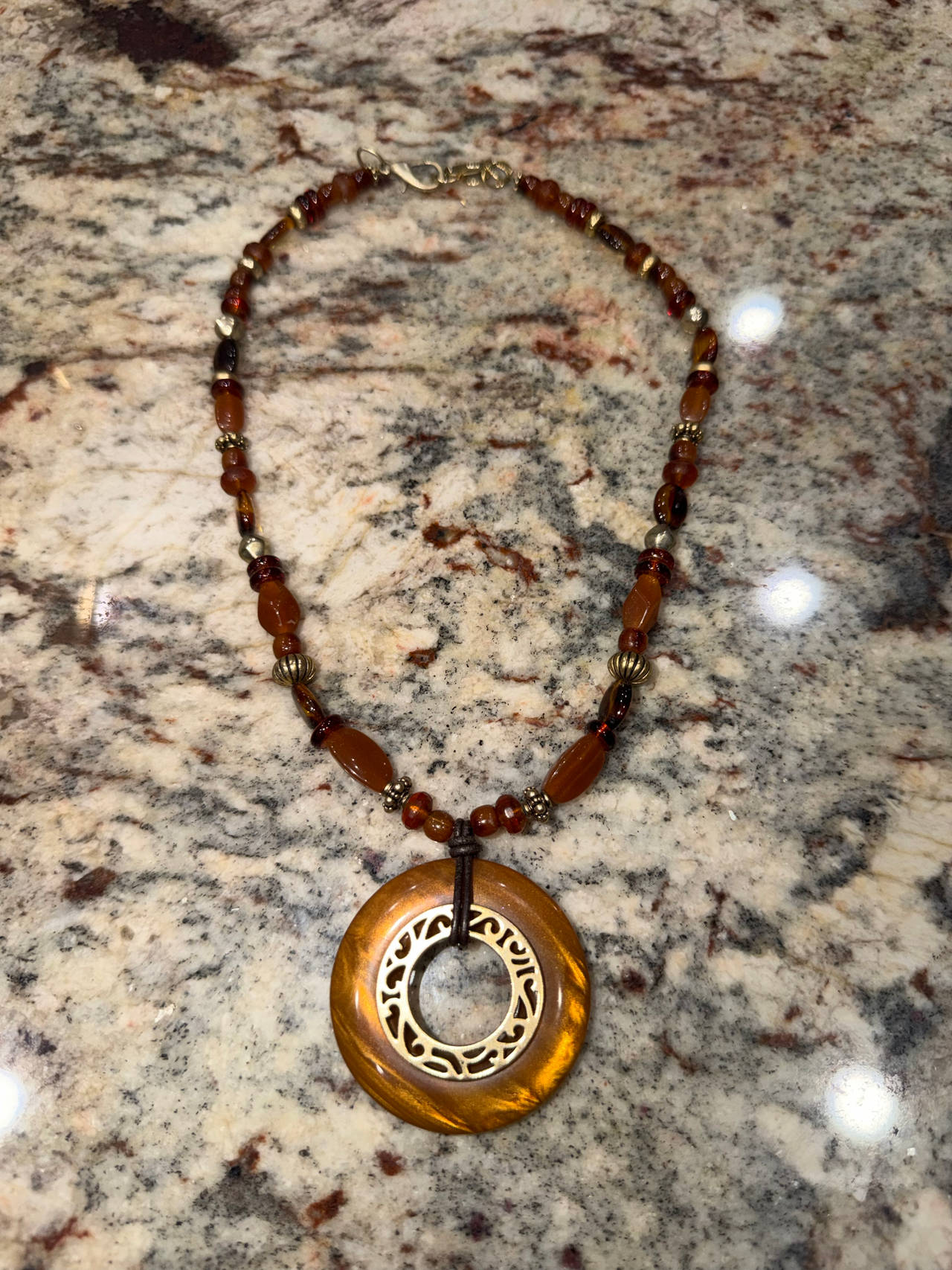 Coldwater Creek Amber-Tone Beaded Pendant Necklace