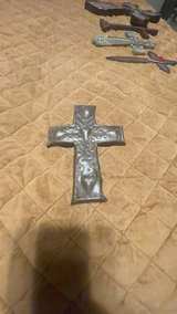 Haitian Handcrafted Hammered Steel Cross Wall Hanging - Image 1