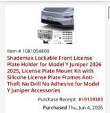 Shademax Lockable Front License Plate Holder for Tesla Model Y Juniper - Image 1