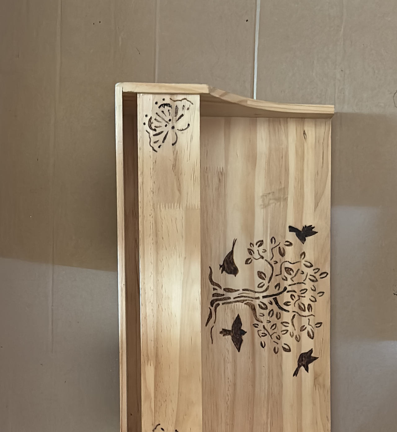 Wood Burned Decorative Wall Shelf