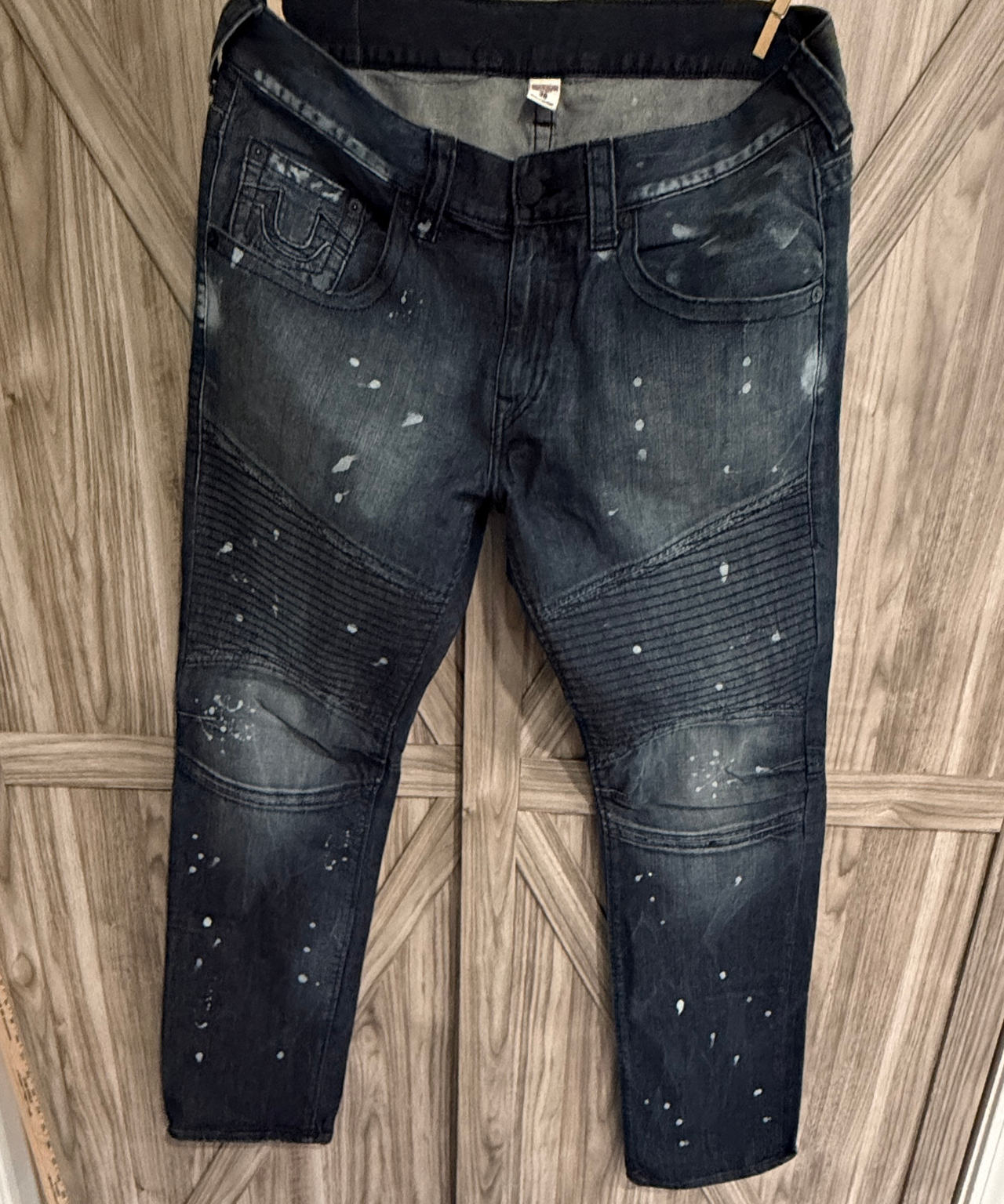 True Religion Rocco Moto Paint Splatter Jeans size 38 Like NEW